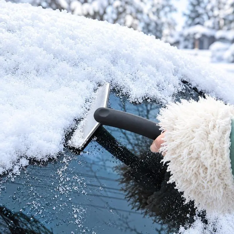 2 Pack Multifunctional Car Snow Shovel, Stainless Steel Windshield Ice Scraper & De-Icer Tool, Portable Winter Auto Exterior Accessory for Sedans, Trucks & SUVs