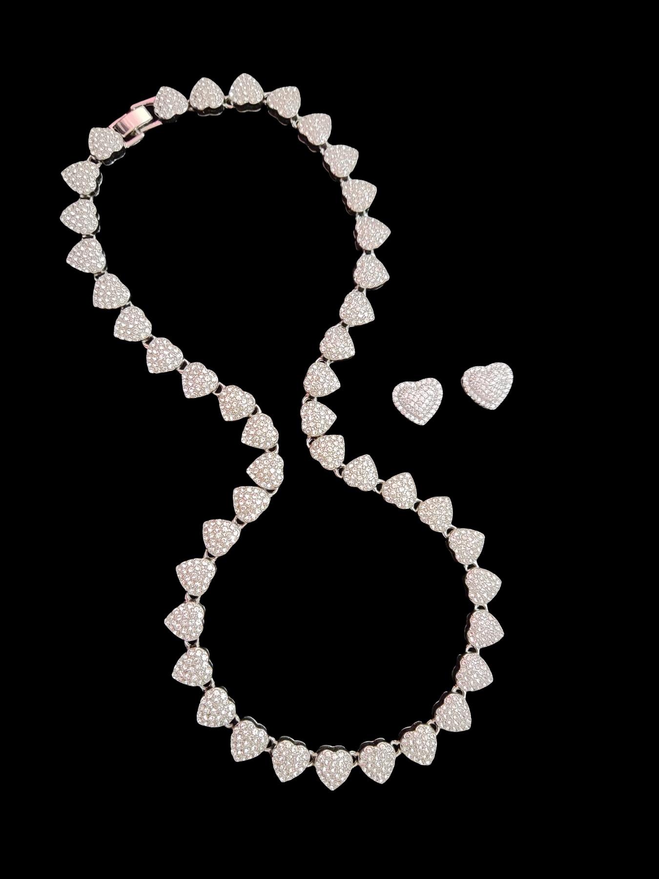 2Pieces/Set Women Heart Earrings & Necklace Set, Artificial Zircon Fashionable Jewelry Set, Street Style, All-Season Wear, Perfect Gift for Her