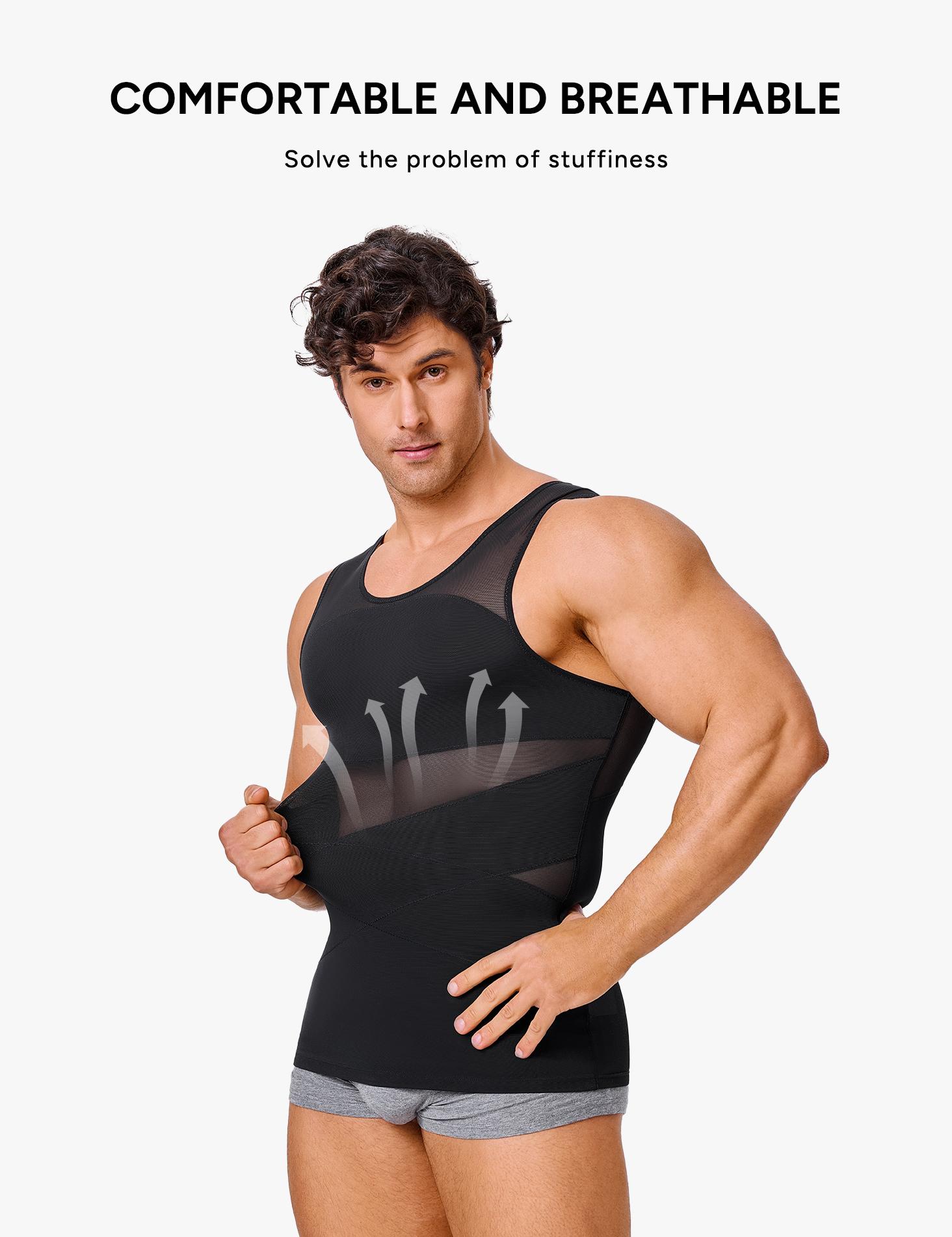 Nebility Men's Compression Shirt for Body Shaper Slimming Menswear Breathable Shapewear Top Shapewear Compression Shapewear Tops Waist Trainer Vest Shapewear Tops