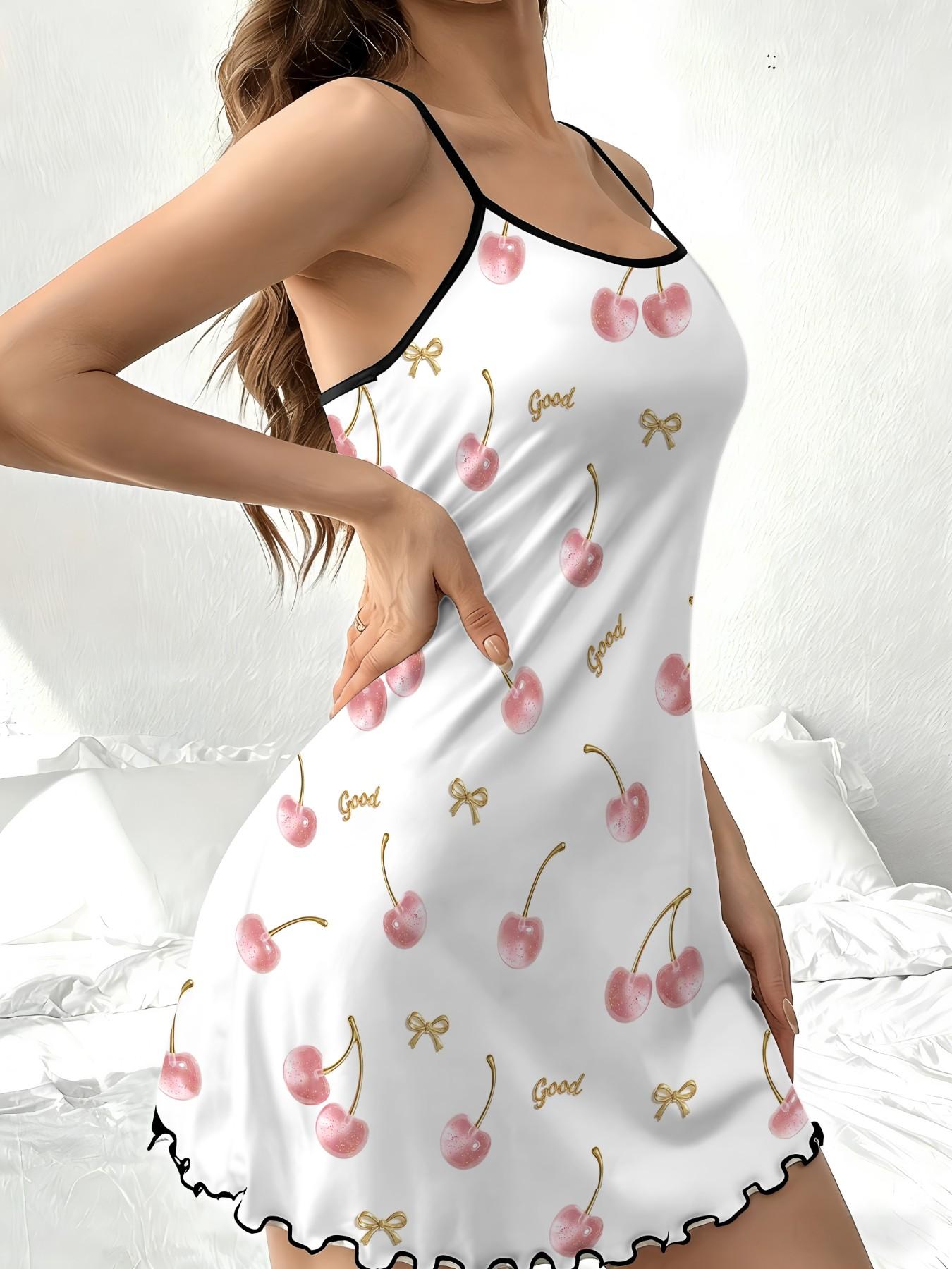 4-Pack Women's Spaghetti Strap Nightdresses, Bear & Bow All-Over Print Nightwear, Cute Loungewear for Spring & Summer
