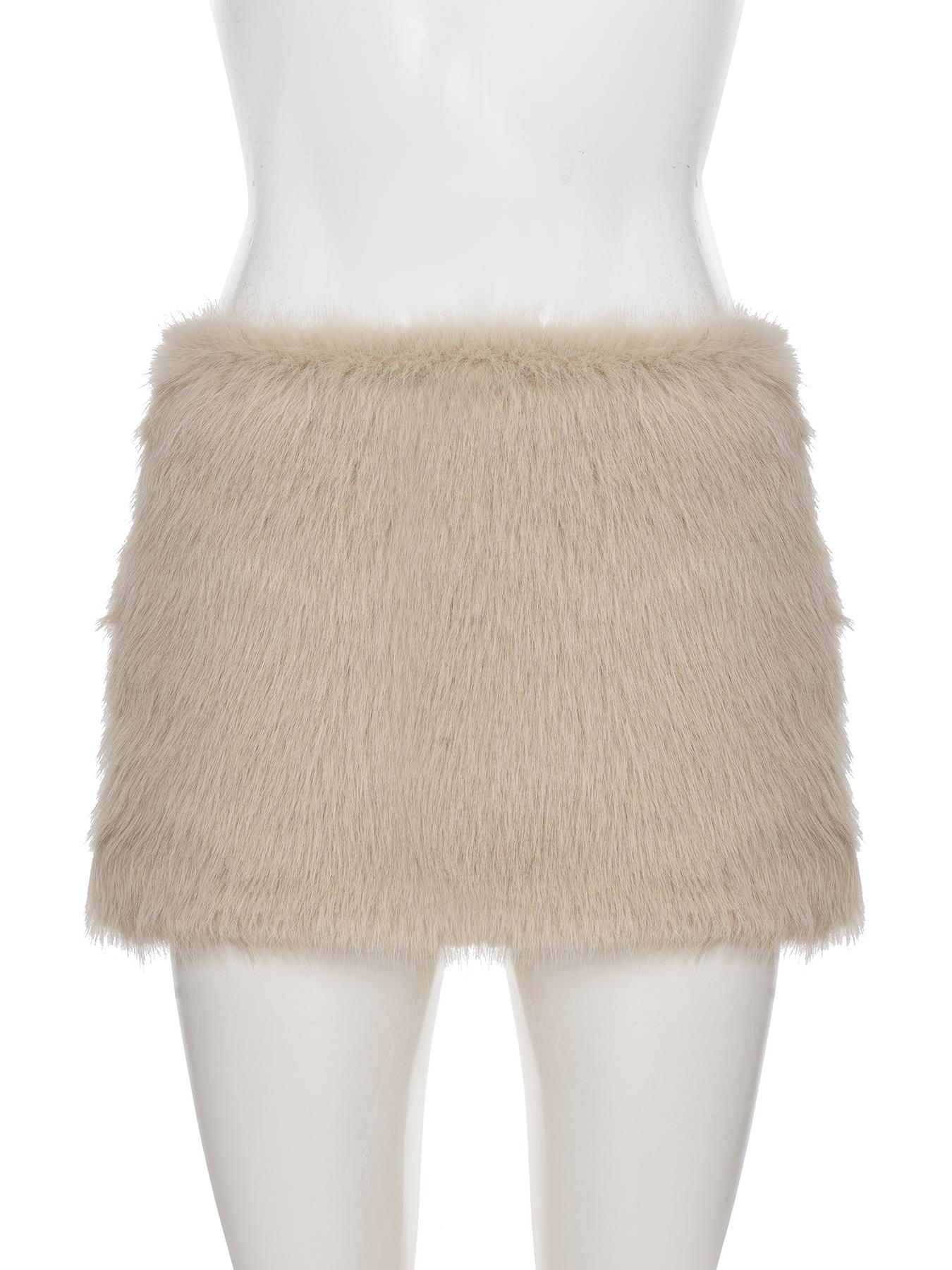 Fashion Street Style Plain Color Faux Fur Low Waist Sexy Mini Skirt, Casual Fashion Skirt, Autumn Winter Slim Fit Bodycon Short Dress, Vintage Hot for Nightclubs Bars