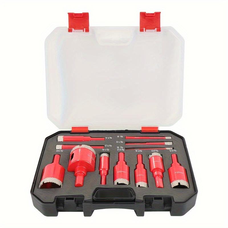 12-piece diamond welding red dry drill bit set to achieve efficient and convenient diamond coating, suitable for granite, marble, full-size glass tiles and ceramics.