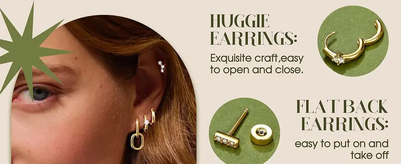 Small Chunky Gold Hoop Earrings for Women Stud Earrings Jewelry Hypoallergenic - Gold Silver Hoop Earring Stacks Non Tarnish 14K Gold Plated Flat Back Huggie Hoop Earring Sets for Multiple Piercing Lightweight 4Pairs