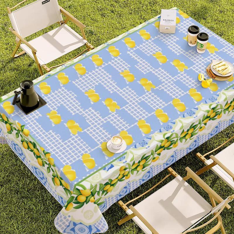 Rectangular Polyester Tablecloth, Multiple Specifications Available, Multi - Color, with Lemon & Grid Patterns, Easy to Clean, Perfect for Daily, Festival & Anniversary Use, Creating a Festive Dining Scene
