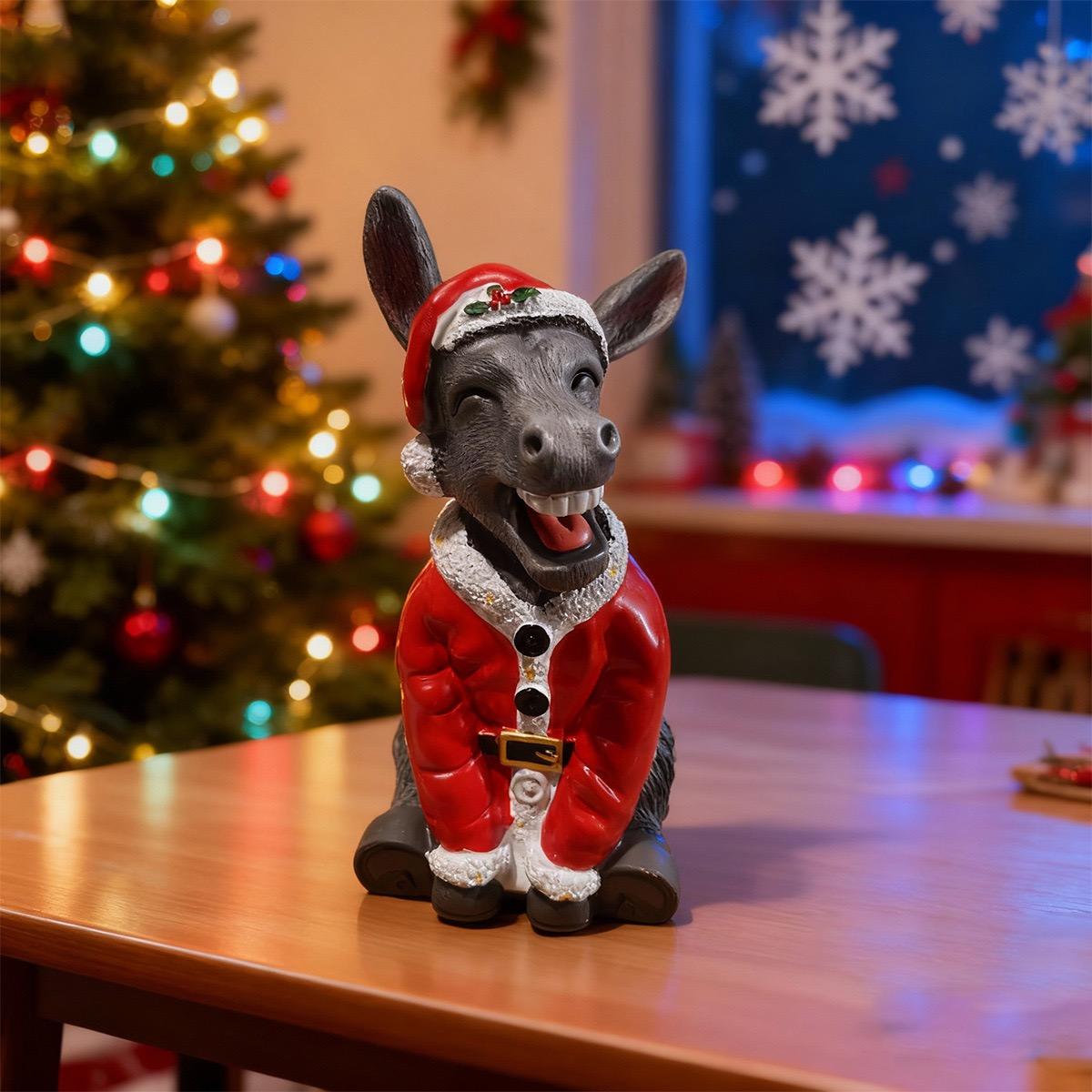 New Christmas Donkey Santa Resin Craft Ornament, 20cm Decorative Figurine, Festive Holiday Decoration, Perfect Gift for Xmas