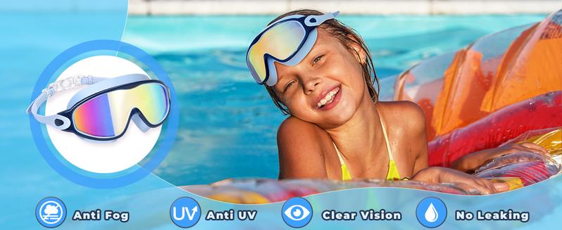 MERSUN 2 Pack Kids Swim Goggles for 3-15 UV Protection Anti-Fog High Definition Waterproof Adjustable Goggles for Boys and Girls - Safety anti-uv swimming goggles swim glass anti-fog swimming goggles Swimminggoggles Nose Clip
