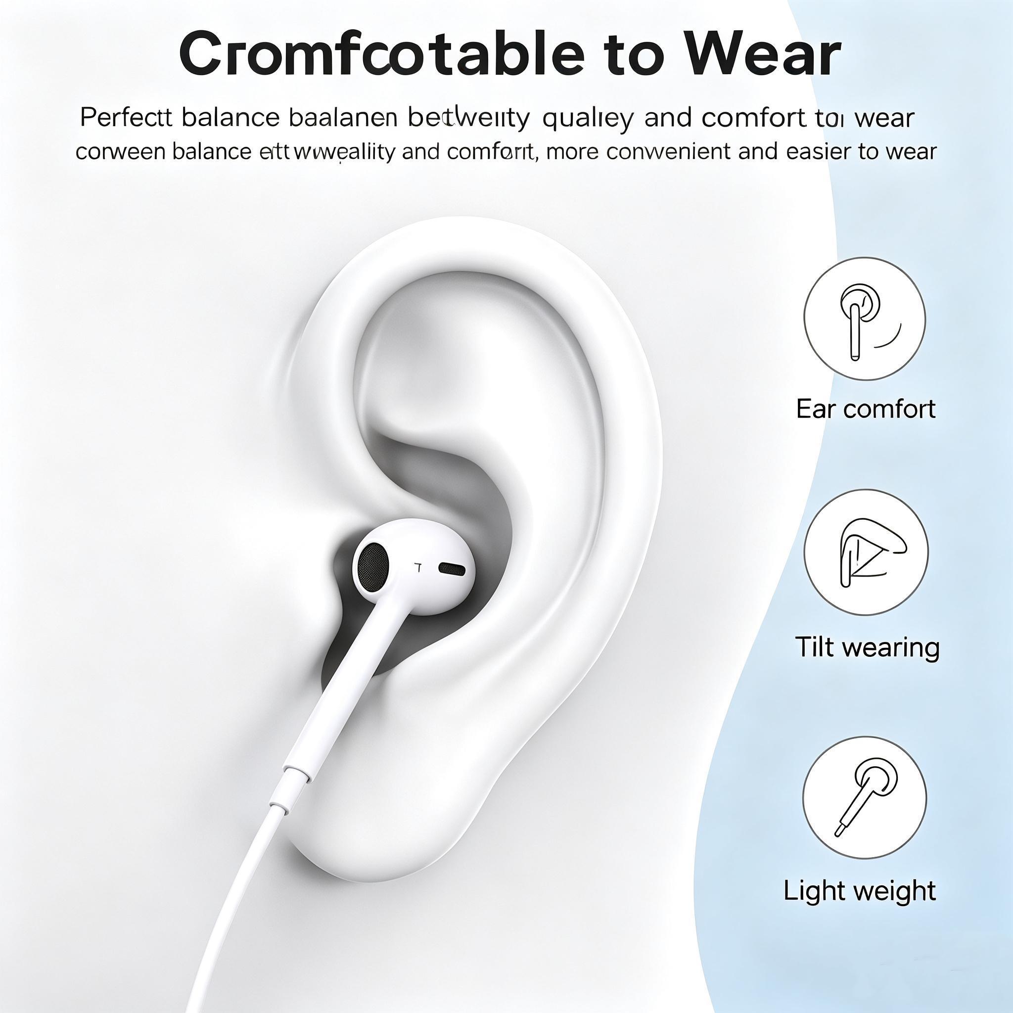 Semi-In-Ear USB-C Wired Earbuds with Plug, Mic, Volume Control & HiFi Stereo Sound, Connector Cable with Port for Android Devices