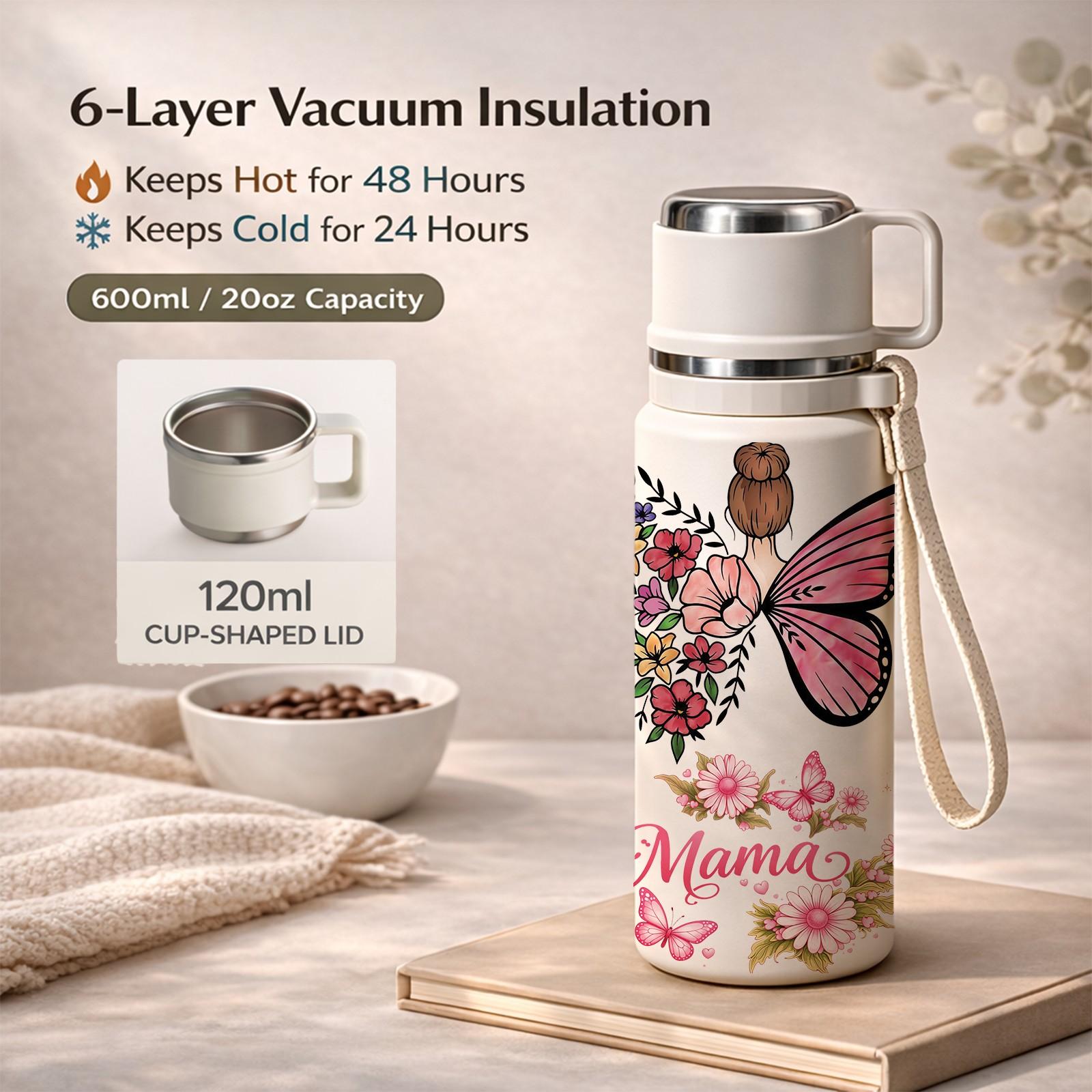 1 Pc 20oz Insulated Mug, 316 Stainless Steel Vacuum Cup, Double Wall Skinny Tumbler, Keeps Hot 12h Cold 24h, Leak Proof Portable Handle Lid, Butterfly Garden Design, Mother’s Day Gift for Mom Women Wife, Thermal Mug for Coffee Tea Drinks