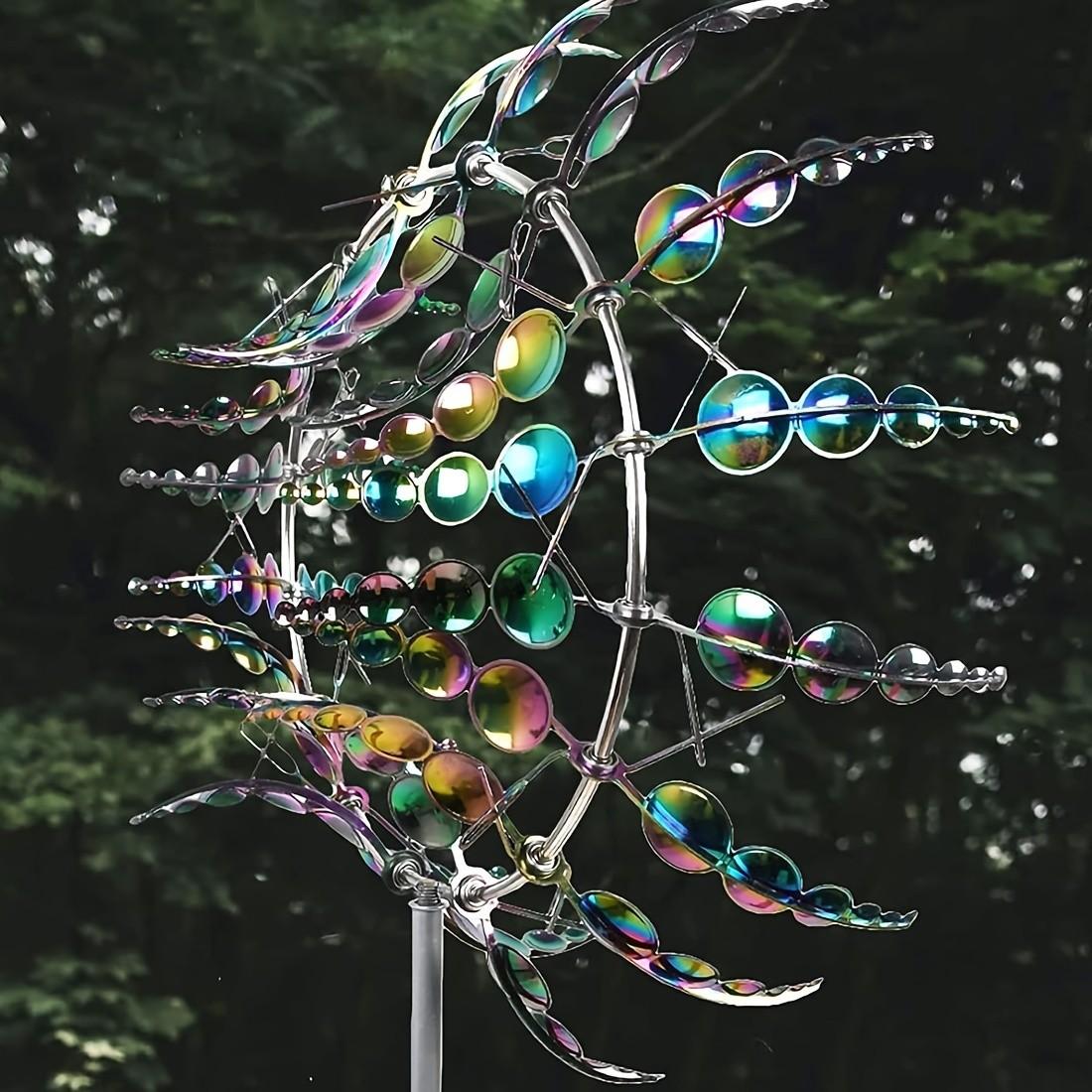 16 Inch Mesmerizing Metal Wind Spinner, 3D Kinetic Sculpture with Colorful Reflective Petals, Outdoor Garden Decor, Freestanding, No Power Required