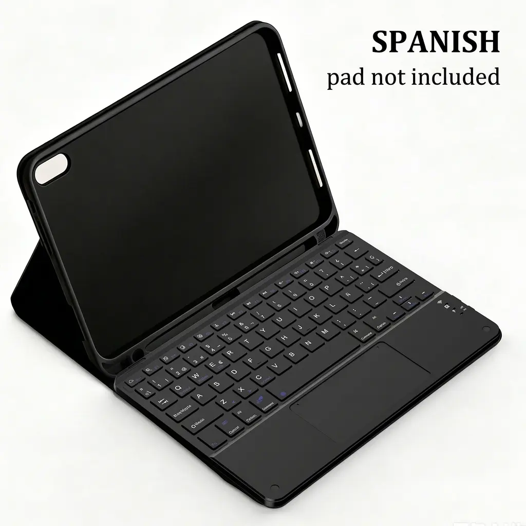 Touchscreen Keyboard Case, Spanish Language, Bluetooth-compatible Wireless, Magnetic Cover, Silent Scissor Feet, 420mah Battery, Type-C Charging, iPad 10/11 (a16) (Case Only)