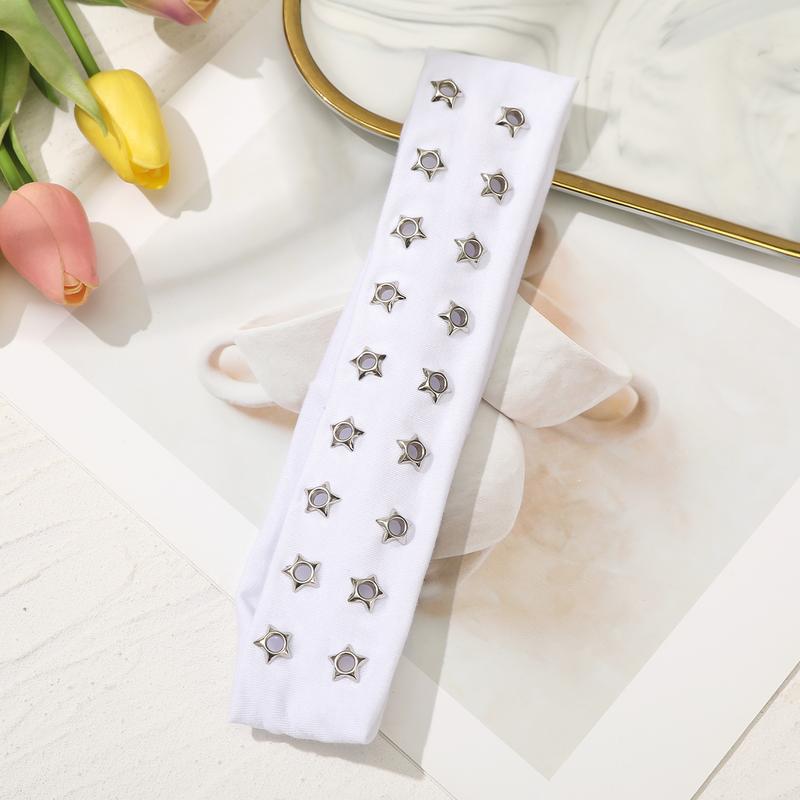 AWAYTR Y2k Grommet Wide Headbands for Women Star Metal Hollow Out Elastic Head Bands Y2k Fashion Girls Punk Grunge Stretchy Hair band Hair Accessories