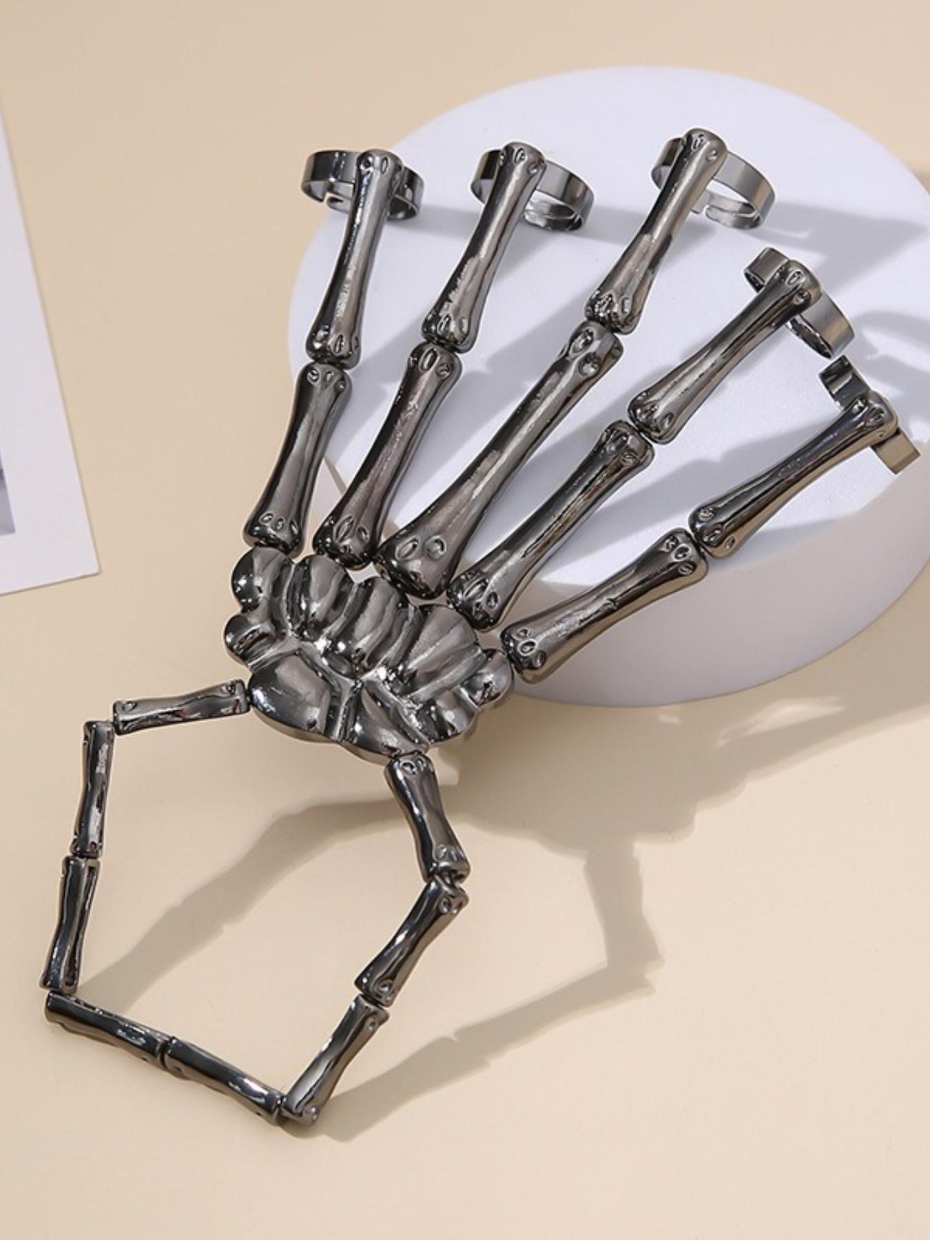 Punk Skeleton Hand Bone Design Bangle, Fashionable Hand Accessories for Women & Men, Adjustable Five Finger Ring Bracelet for Party, Daily Clothing Decor