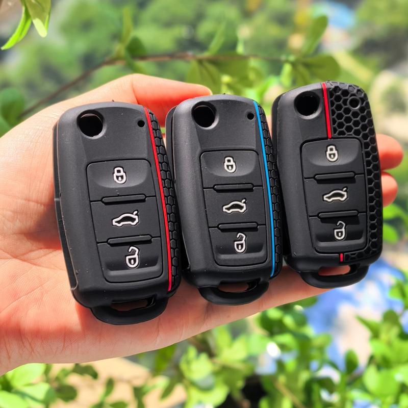 For VW for Seat for Skoda Key Fob Cover Silicone Car Key Protector All-Around Protection Key Case Holder Caps Shell for Passat Touran Polo Golf Jetta Caddy Tiguan Taos T6.1 T-Roc Octavia Fabia Kodiaq Karoq Rapid Toledo Leon Ibiza Ateca Arona