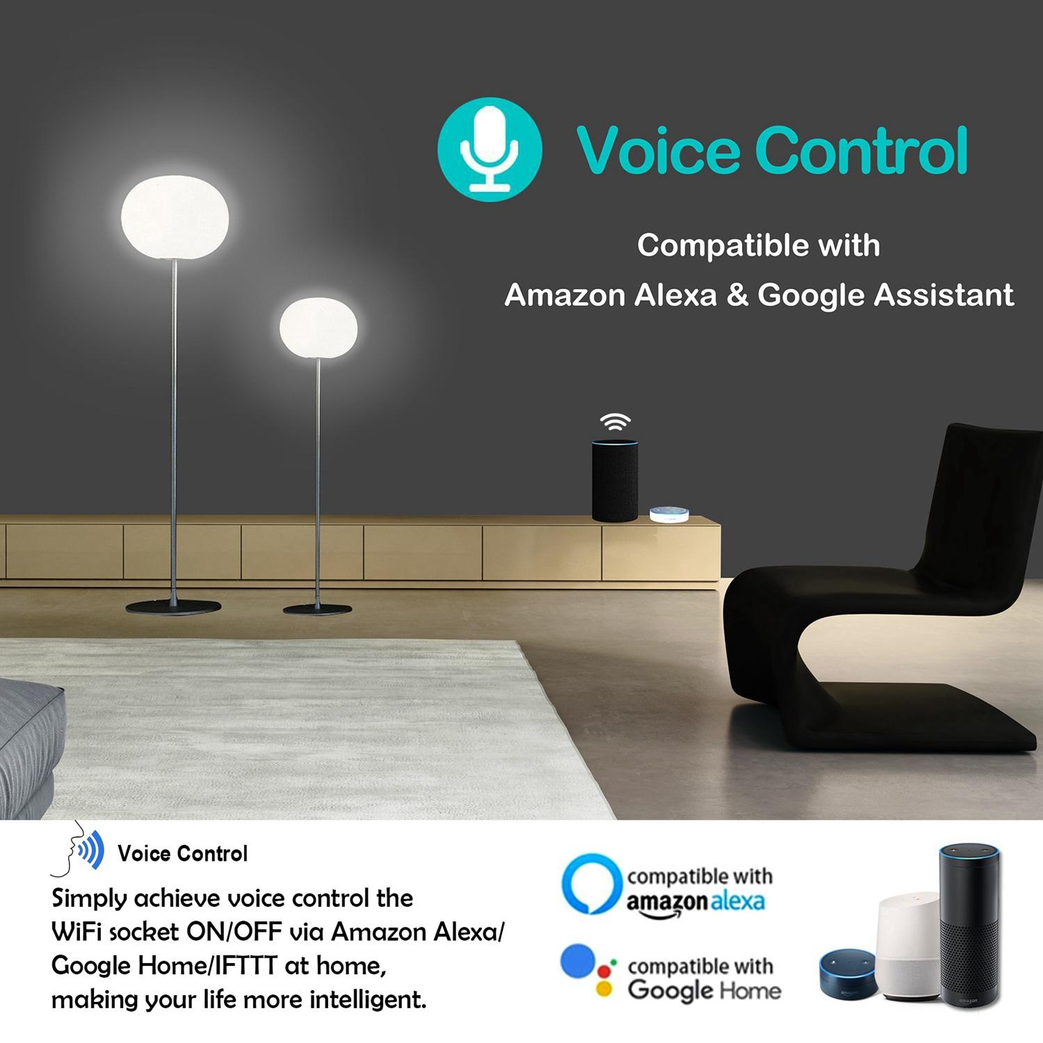 US Standard Wi-Fi Smart Plug Outlet - 100-240V 10A Max (1100W), APP Remote Control, Amazon Alexa & Google Voice Control, Countdown Timer, Energy Saving for Electronic Devices & Fan US Standard Wi-Fi Smart Plug Outlet - 100-240V 10A Max (1100W), APP Remote Control, Amazon Alexa & Google Voice Control, Countdown Timer, Energy Saving for Electronic Devices & Fan