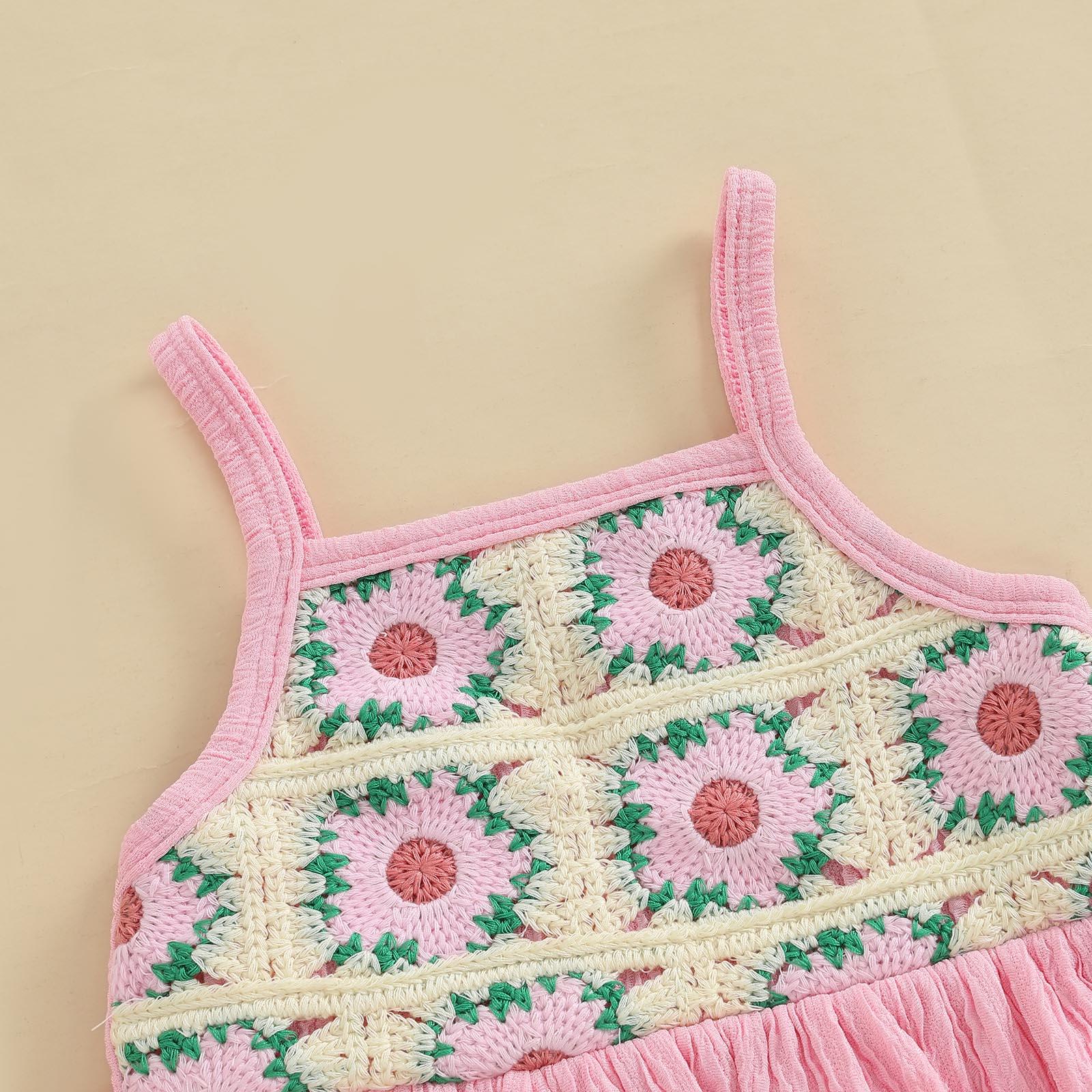 Toddler Girls Two Piece Outfits Crocheted Flowers Fruit Ruffled Camisole Tops Elastic Waist Long Pants Baby Children Summer Clothes #Summervibes