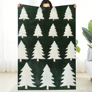 Extra Large 50"X60" Christmas Tree Throw Blanket - Dark Green & White Winter Design - Ultra-Soft Fluffy Fleece Bedspread - Plush Couch Sofa Bed Decor - All-Season Luxury Polyester Bed Cover - Easy-Care Holiday Decoration - Cozy Festive Pattern With Tassel