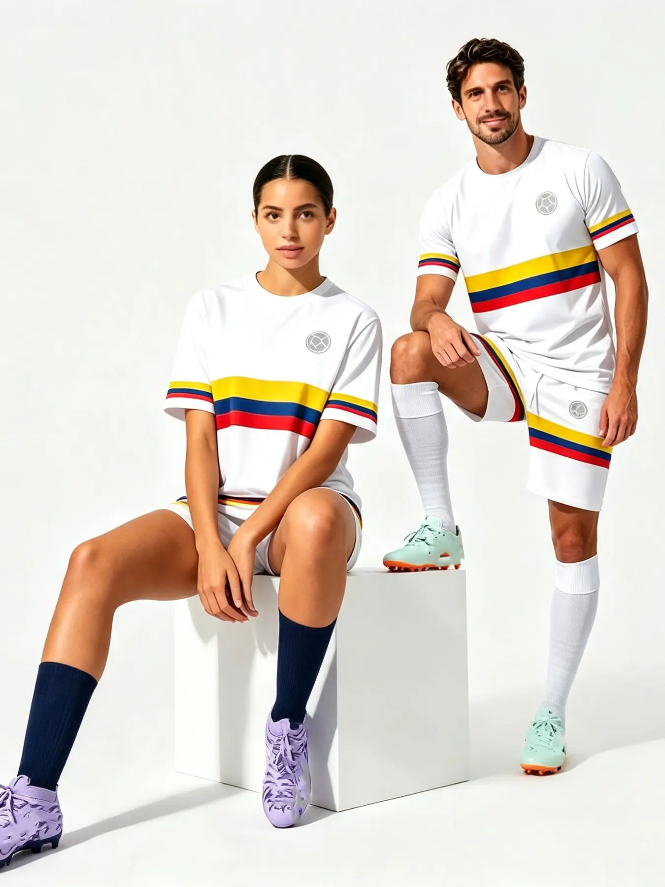 Men's Columbia Flag Color Stripe Soccer Print T-Shirt & Shorts Set, Casual Sportswear, Leisure Sportswear, Athletic Clothes Set, Daily Wear, Loose-Fitting, All Seasons