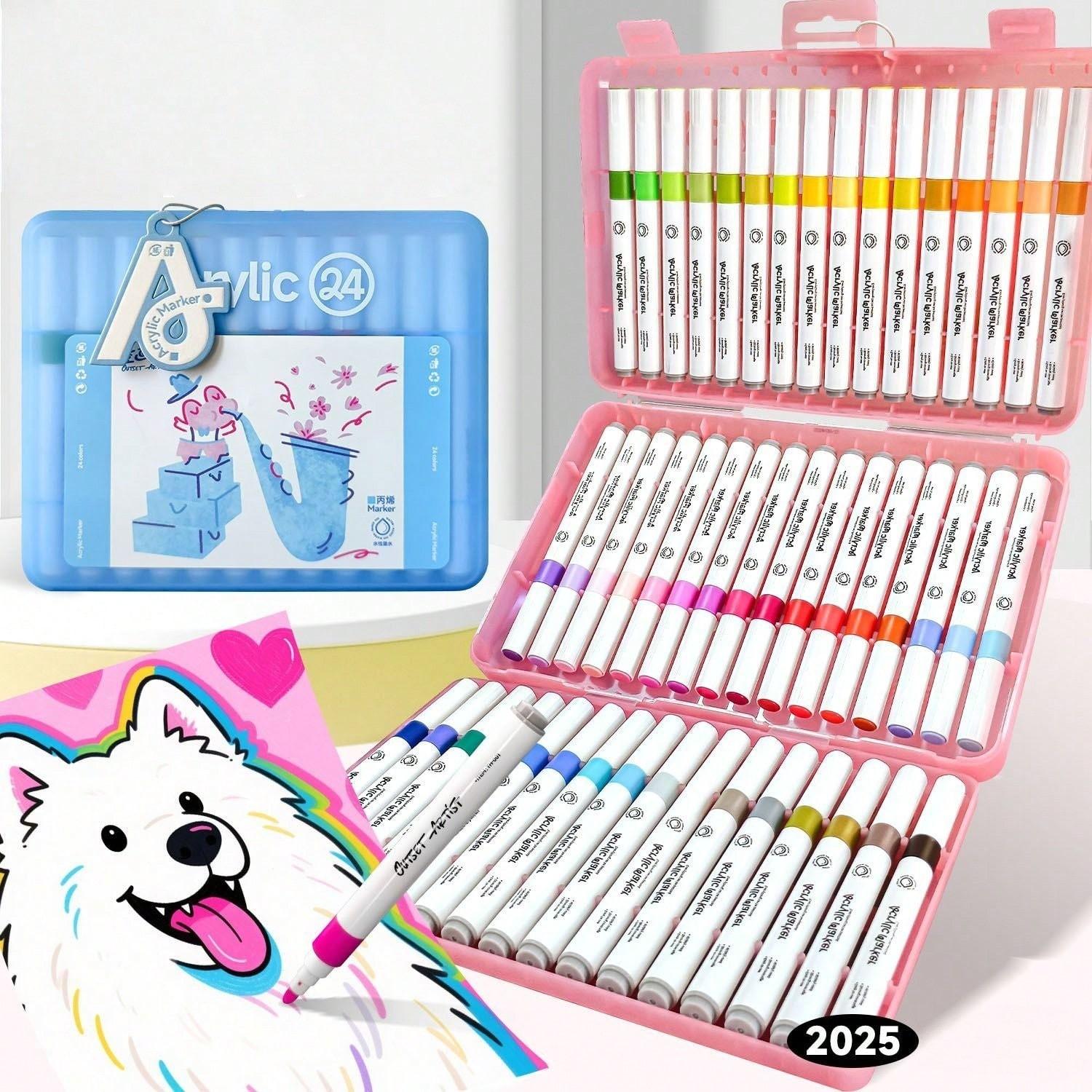 Set Includes 48/36/24/12 Color Acrylic Markers, Soft Tips, Suitable for DIY, Layering, Transparent Printing, Washable, High Coverage, Ideal for Students