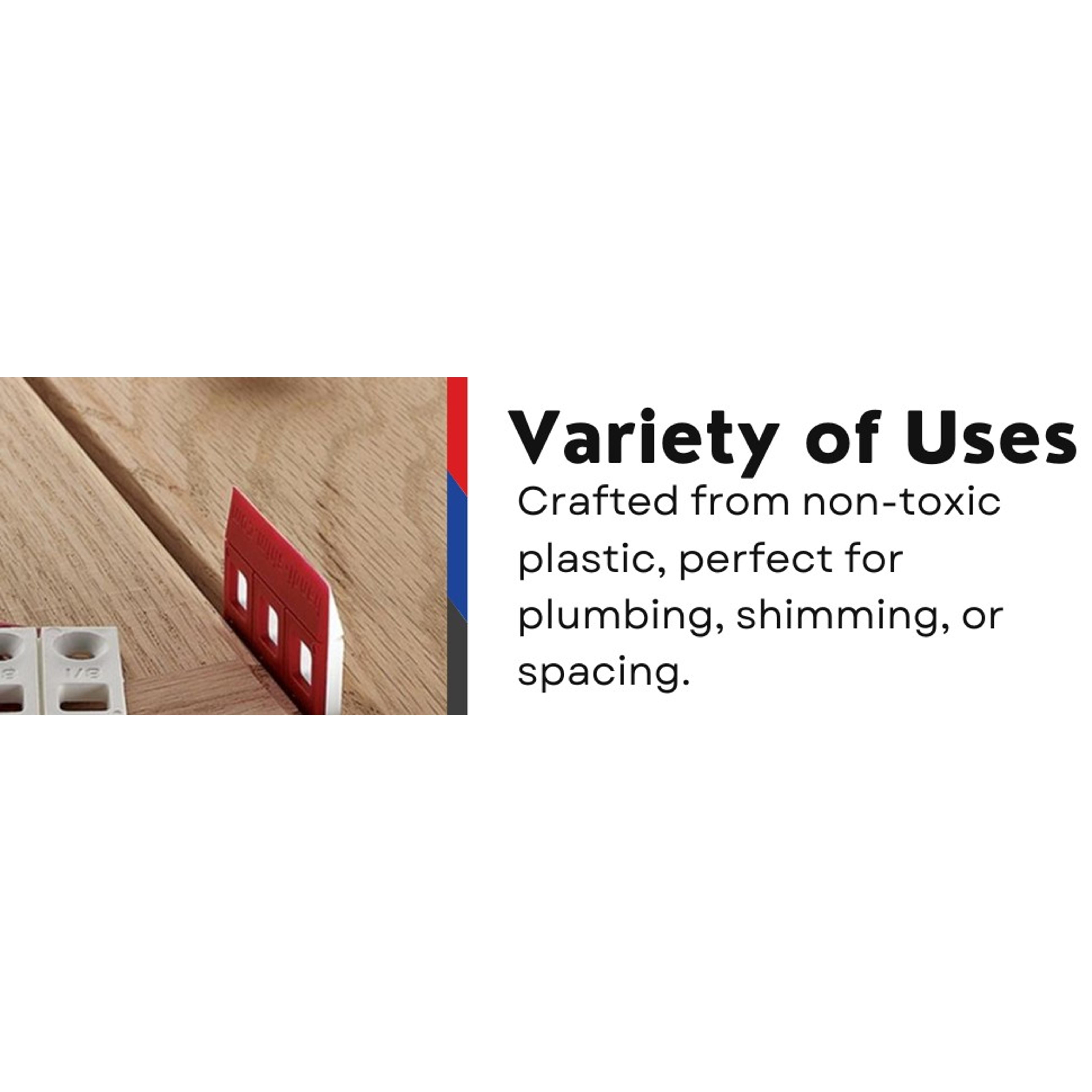 Plastic Shims for Leveling, Assorted 4 Sizes, 100 Pack | Reusable Polypropylene Spacers, Snap-To-Size Scored, Color Coded 1/32 1/16 1/8 and 1/4 InchGift