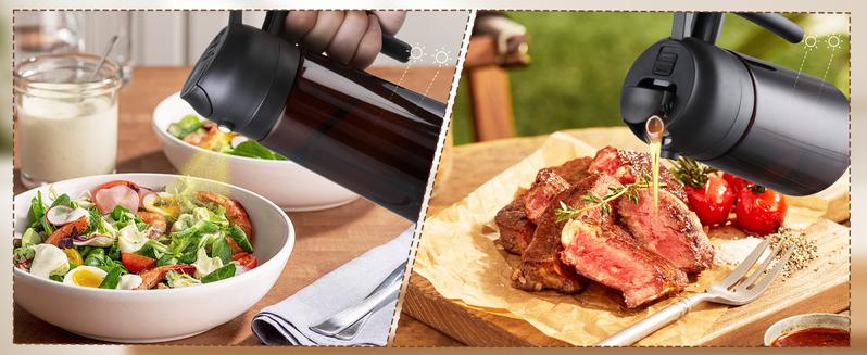 2 Count 2 in 1 Oil Sprayer for Cooking, 16oz/470ml Glass Olive Oil Dispenser Bottle for Kitchen Gadgets BBQ with Stickers