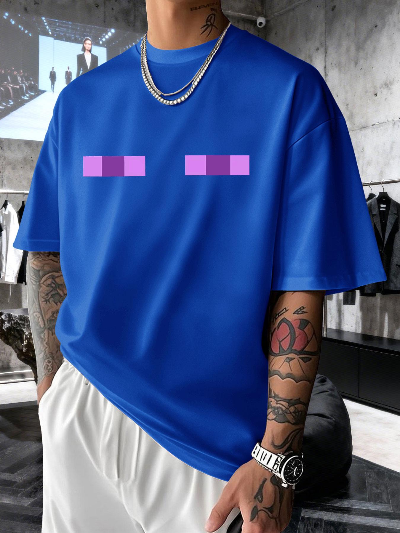 Men's Short Sleeve T-Shirt Summer, Minecraft Enderman Eye Creative Print, Casual Loose-Fit Drop Shoulder Couple Top