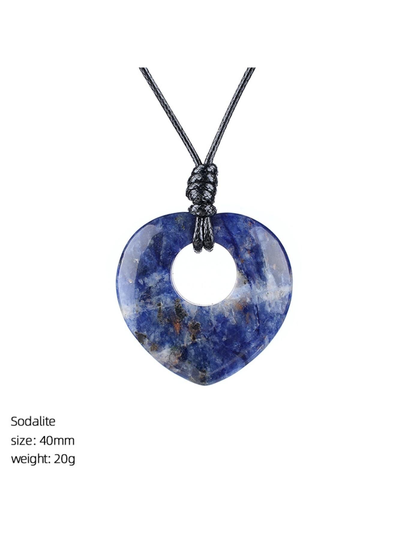 Random 7pcs Natural Stone Heart Necklace Set, Vintage Handmade Adjustable, Natural Crystal Original Stone Heart Pendant