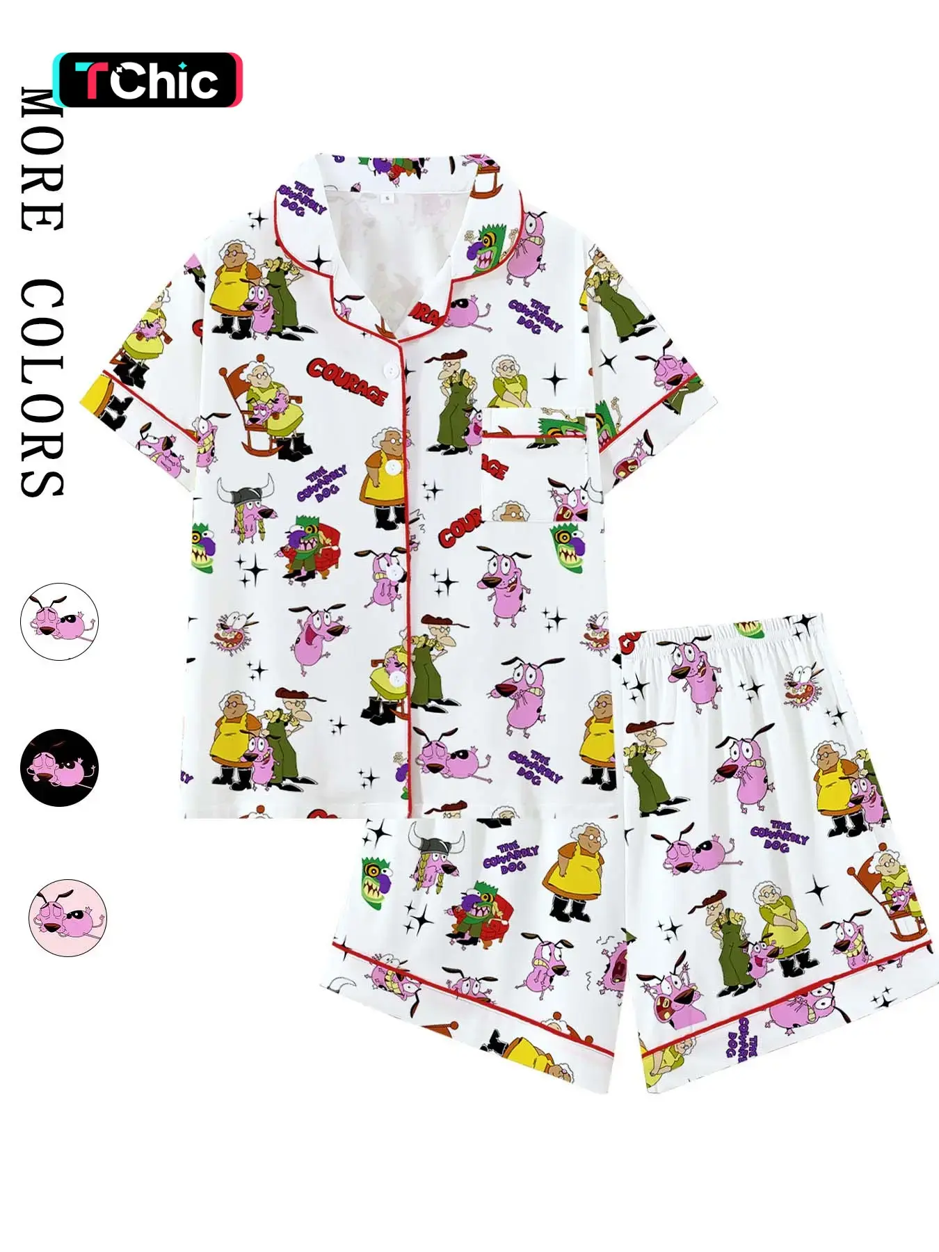 Courage the Cowardly Dog Cartoon Pajama Set, Loose-Fit Short-Sleeve Sleepwear Loungewear, Comfortable Pajamas for Home and Casual Wear