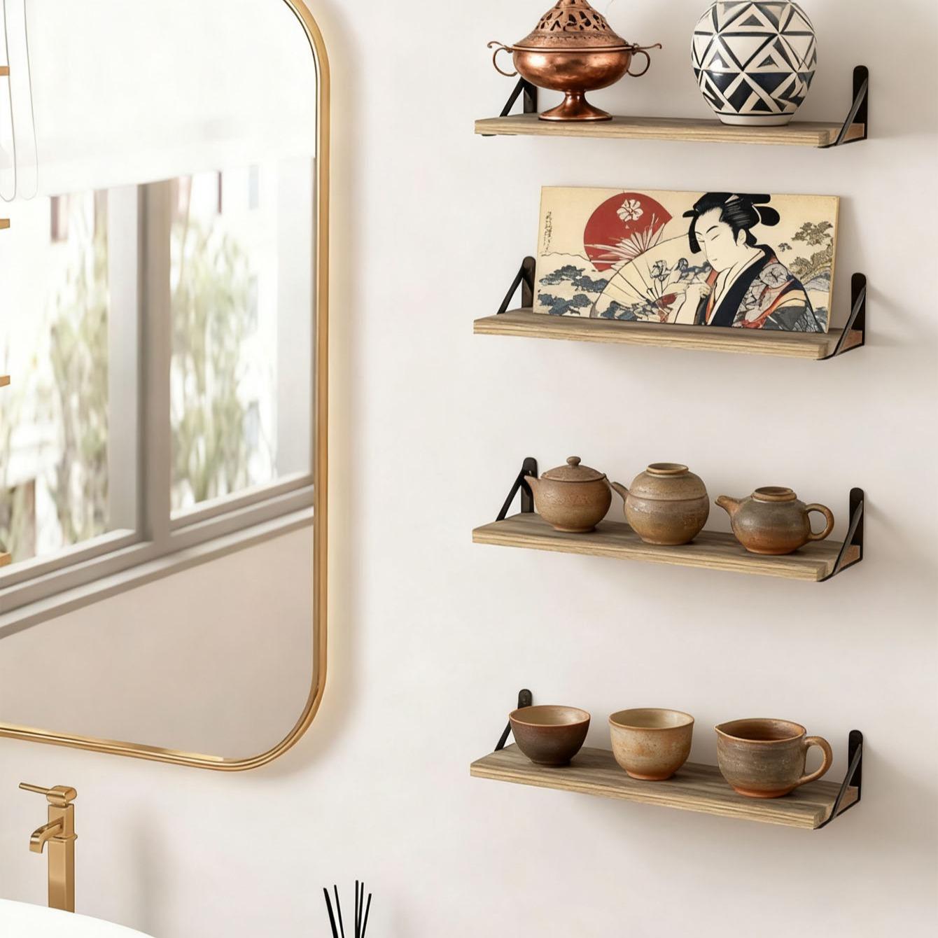 Vintage Wooden Wall Shelf (wabi-Sabi Style), Decorative Storage Rack, Wall Shelf Unit, Suitable for B&bs/light Vintage Home Decor, Natural Rustic Feel