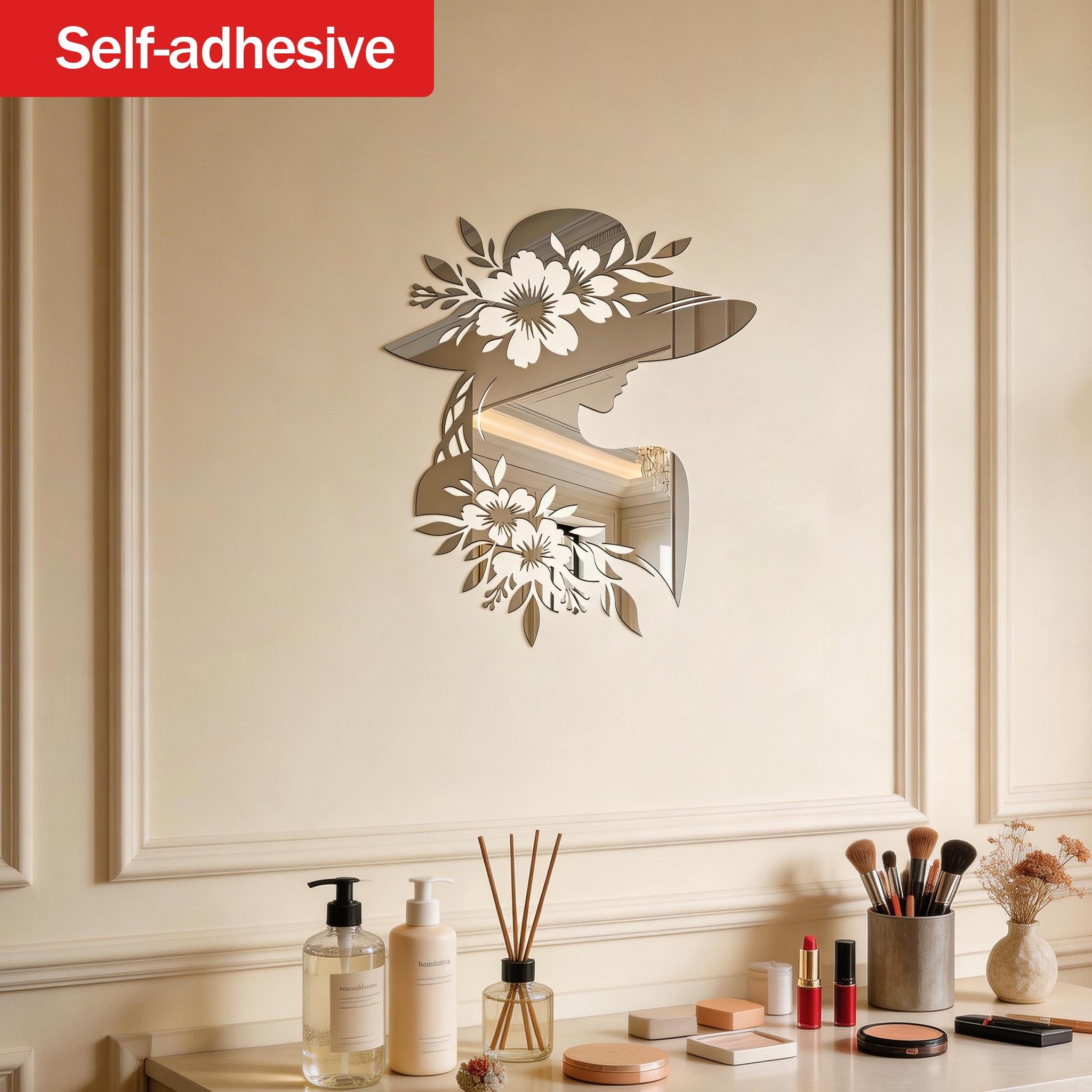 Artistic Self-Adhesive Wall Mirror, Goddess Silhouette Design, French Luxury Style Decorative Hanging Piece, Home Decoration Gift