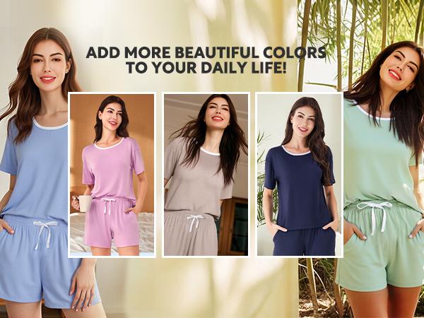 Bamboo cute pajama sets women SuperSoft Short Sleeve Lounge Sets Casual Comfy Summer 2Piece Fabric Cooling fashion Homewear S-XXL Nightwear Womenswear gift Christmas Green Loungewear