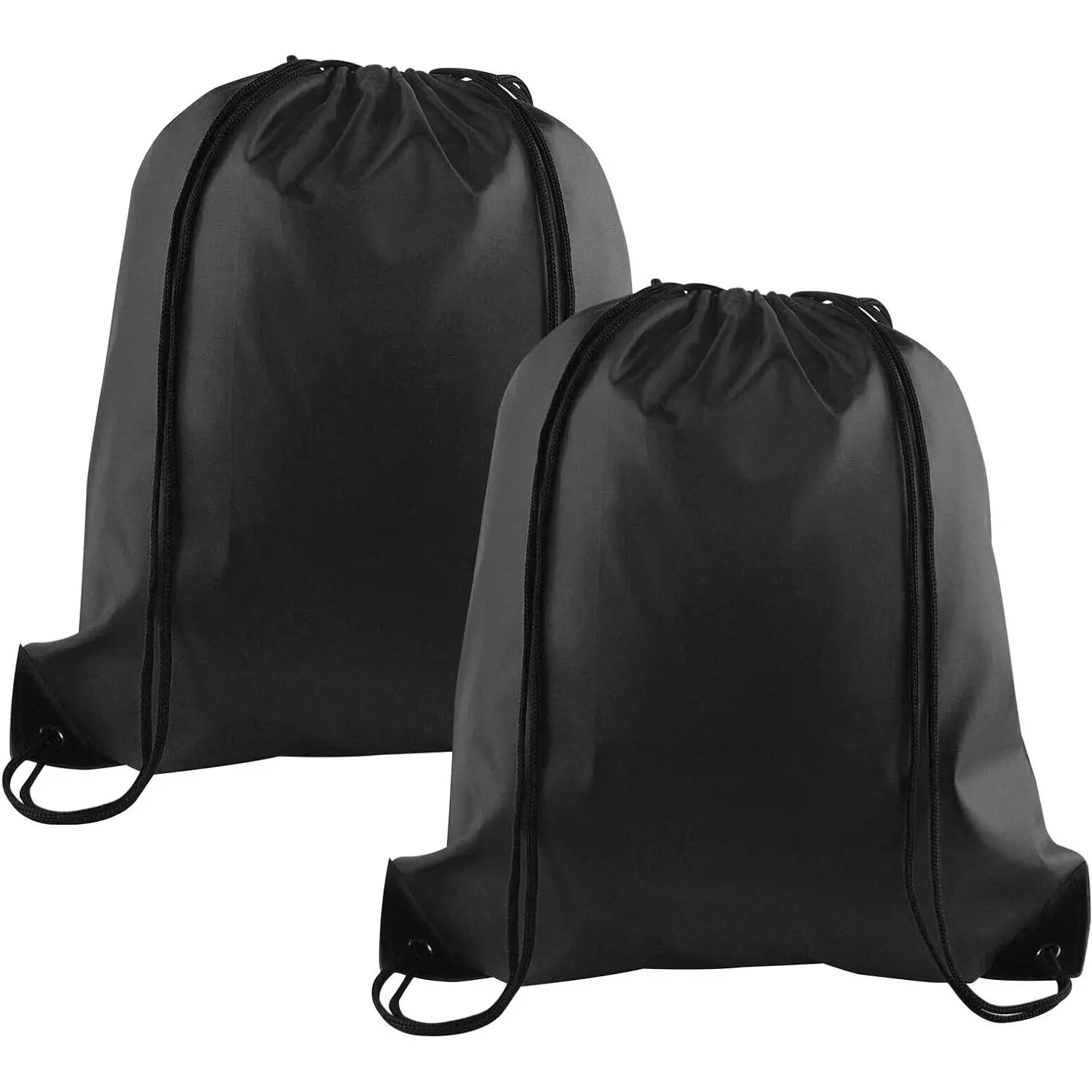 2Pcs Black Drawstring Backpack Bulk, Cinch Sack String Bag for Gym Sports Yoga Traveling OutdoorGift
