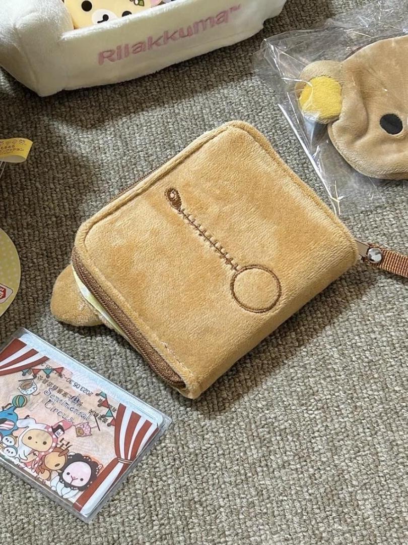 Japanese Cartoon Cute Teddy Bear Classic Zero Wallet Short Card Bag Portable Wallet Anime Plush Storage Bag New Year'S Gift