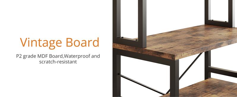 IRONCK Bakers Rack with Power Outlet, Microwave Stand with Storage, Coffee bar with 9 Hooks, 5 Tier Large Storage Capacity and Strong Metal Material for Kitchen, Vintage Brown Easy to Assemble