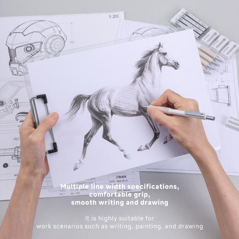 Metal Mechanical Pencil Set,Retractable pen tip,Anti-break core,4PCS Art Drafting Pencils0.3, 0.5, 0.7, 0.9MM with 80PCS Leads Refills 3PCS Erasers Case for Writing Sketching Drawing