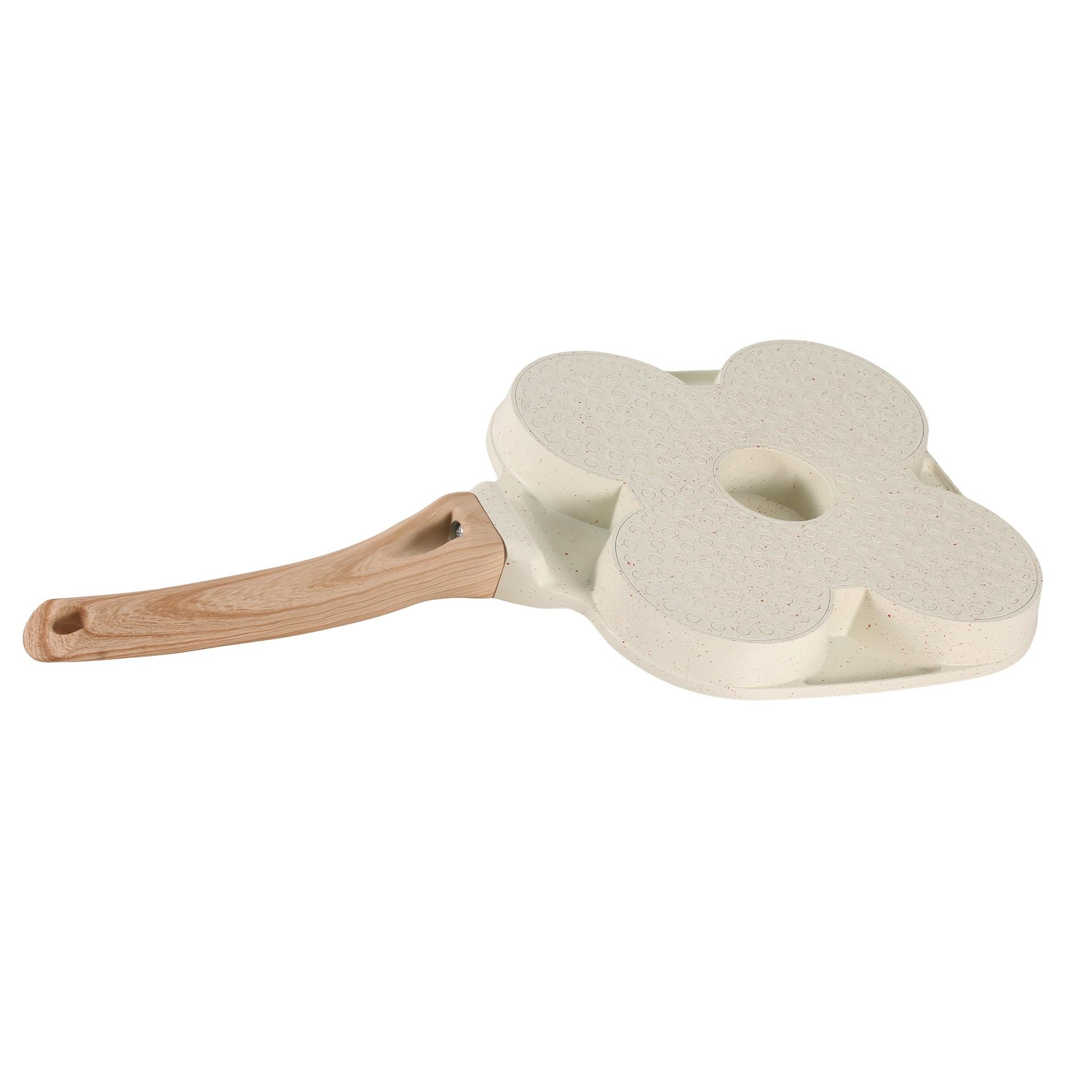 Non-Stick Egg Cooker with 4 Holes, Small Breakfast Pancake Pan, Kitchen Utensil for Gas and Electric Stoves, Handle Included