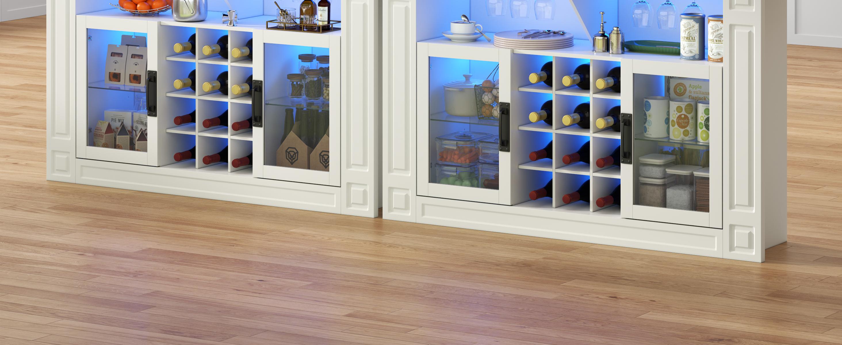 Liquor Cabinet with LED Light, Kitchen Coffee Bar Cabinet with Glass Rack and Removable Wine Racks, Wine Bar Cabinet with Glass Door, Home Bar with Storage