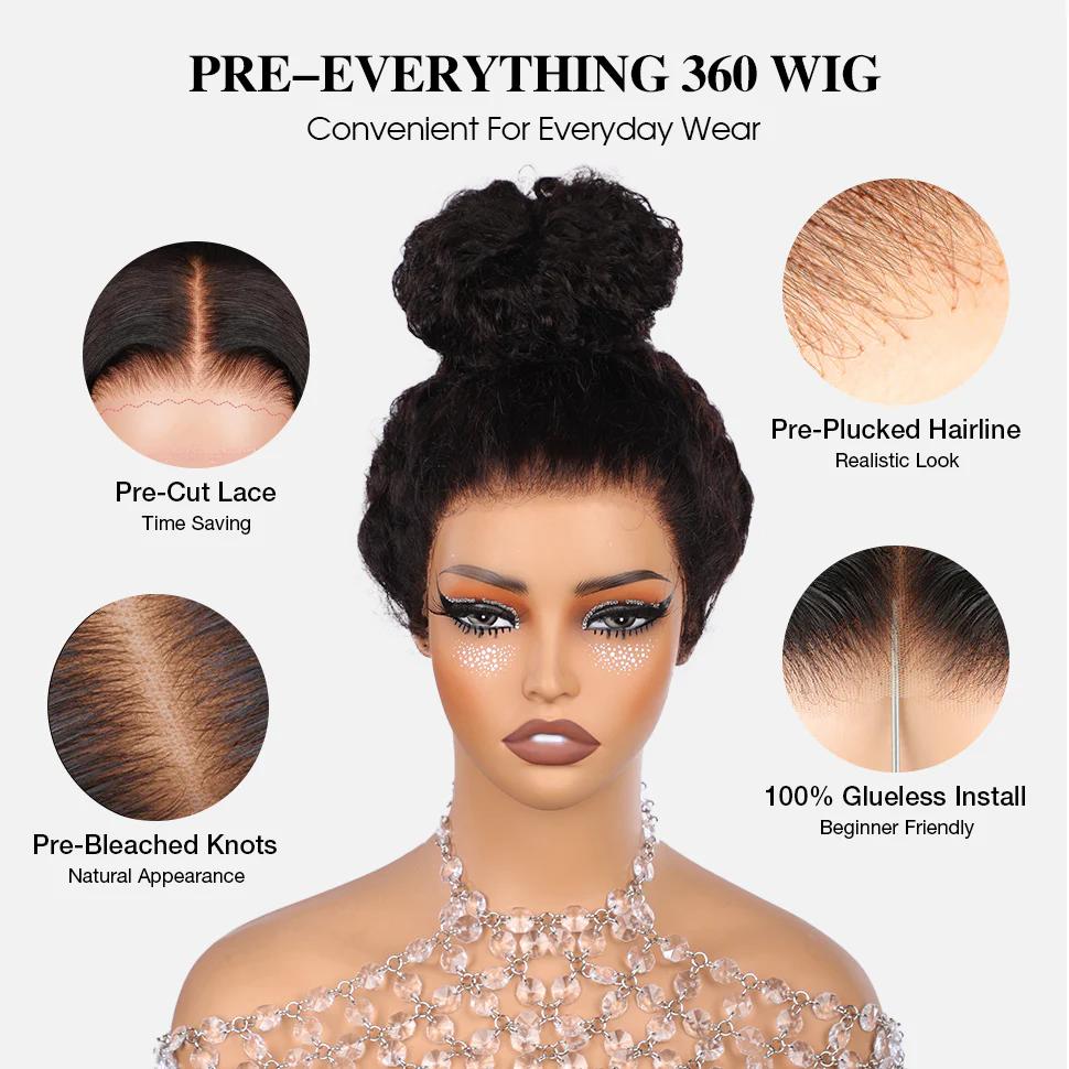 [Hot] Reddish Brown Kinky Curly Invisi Strap Snug Fit 360 Transparent Lace Frontal Bleached Knots Pre Cut Lace Wig With Drawstring SpringStatements