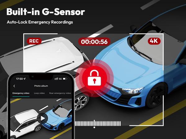Botslab 4K Dash Cam Front & Rear 170° Ultra Wide with ADAS Night Vision 24/7 Parking IMX415 Sensor WDR 64GB SD Card 5G WiFi GPS Loop Recording Automotive Dvr Camera