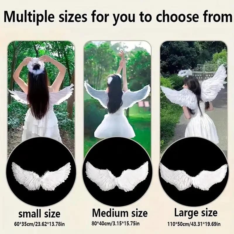 Angel Wings Costume Accessories Set, Paper Feather Wings for Party Wedding Performance Holiday Decor, Multifunctional Affordable Party Supplies, Party Event Props