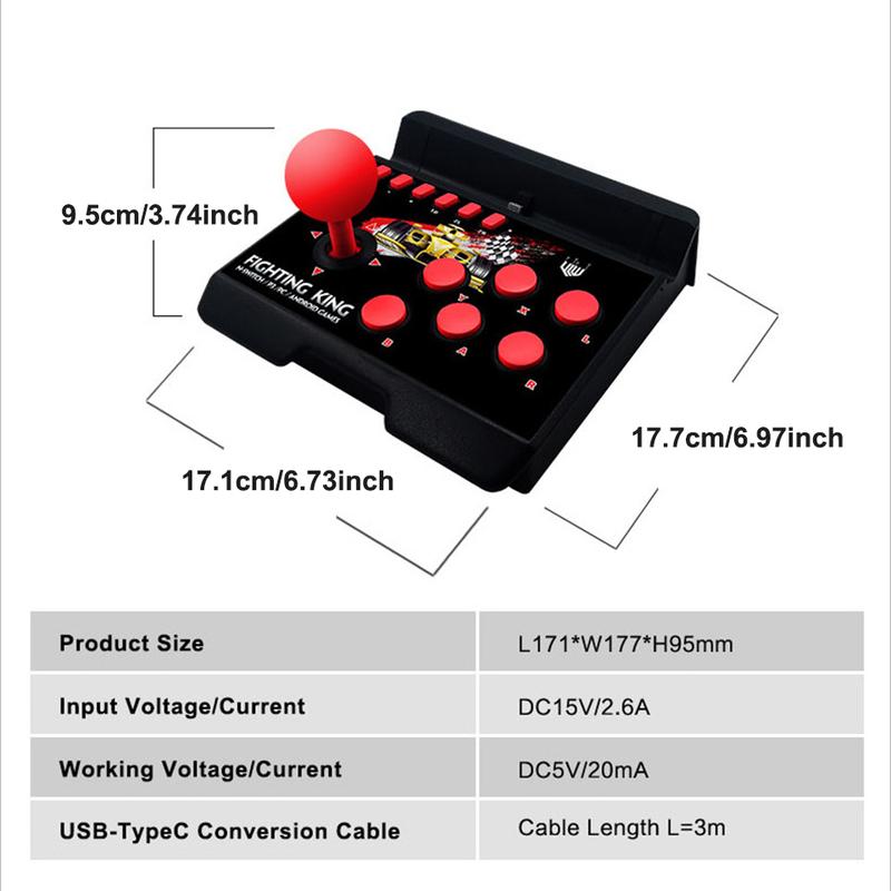 GAMINJA 4 in 1 Retro Arcade Joystick, Charging Station Turbo Fighting Stick Game Controller, Wired Rocker for PS3/Switch/PC/Android Games Console