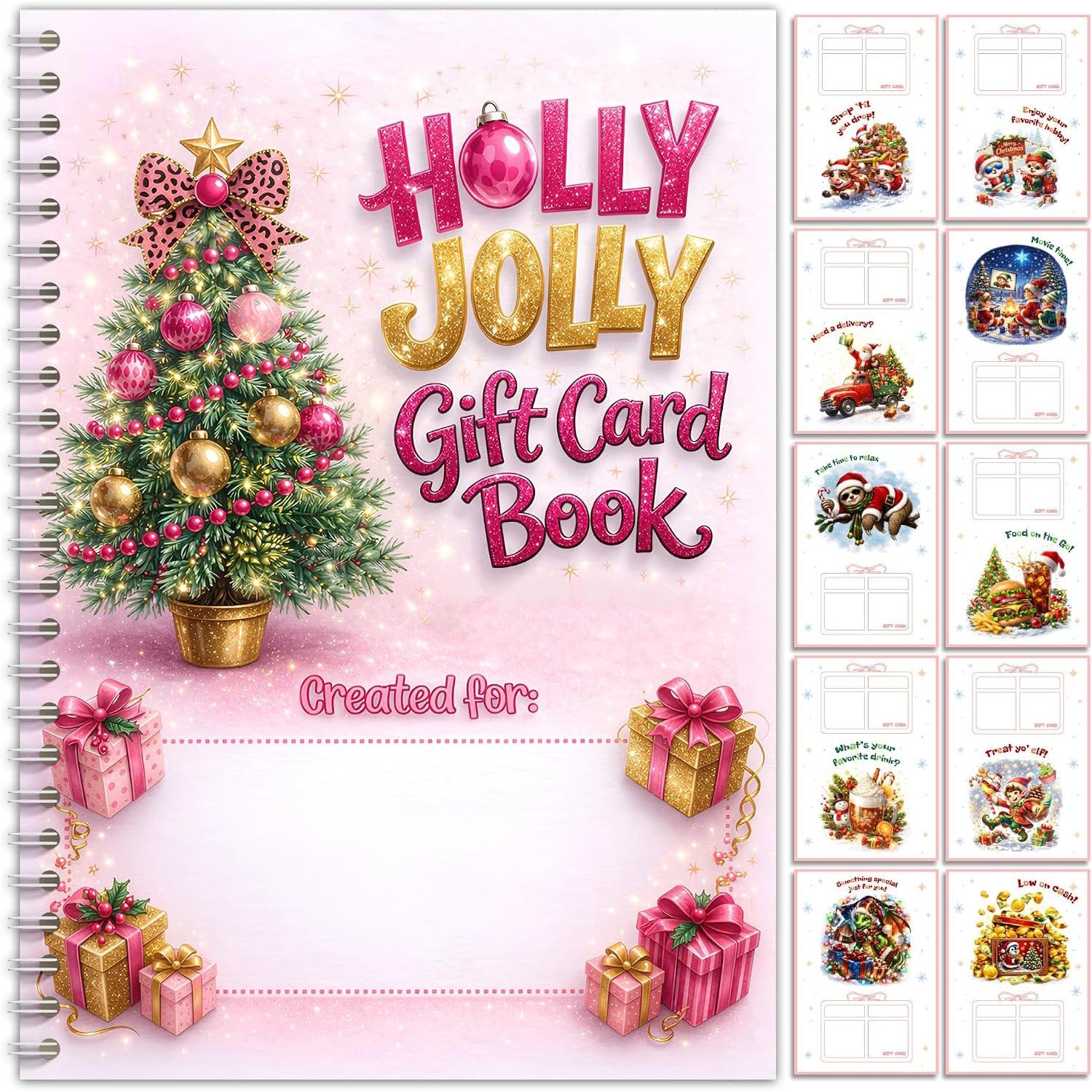 Christmas Gift Card Book, Santa Theme Spiral Binding Gift Card Album, Decorative Inner Pages, Christmas Gift Book with Card Holder, Perfect for Holidays and Parties