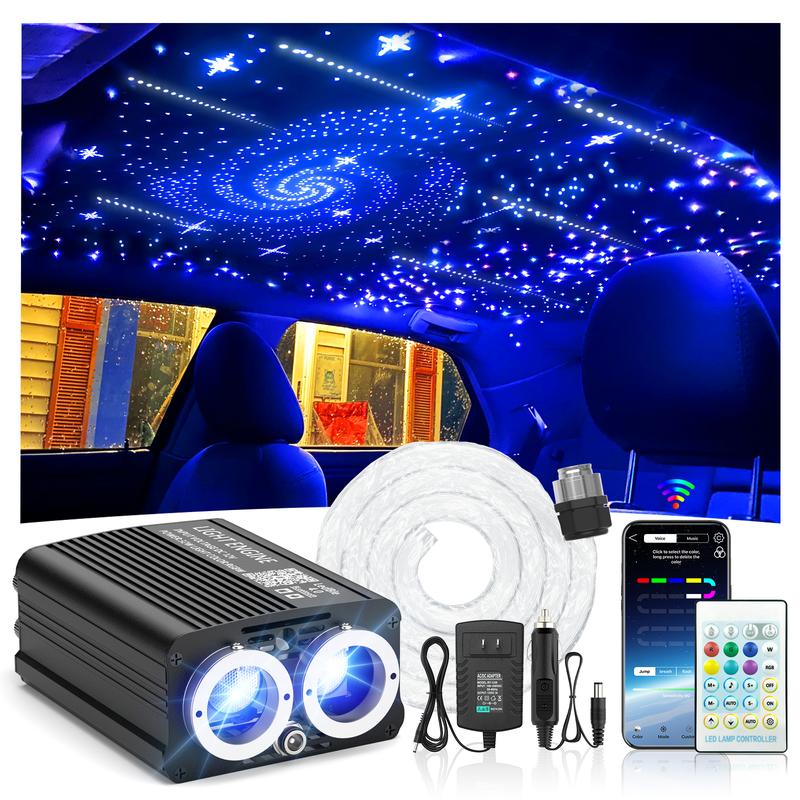 Twinkle& Meteor 2 in 1 Starlight Headliner Light Kit 16W/32W with 750pcs/1200pcs 9.8ft Fiber Optical Cable RGBW Light Source Sound Activated APP/Remote Control for Car/Home/Party