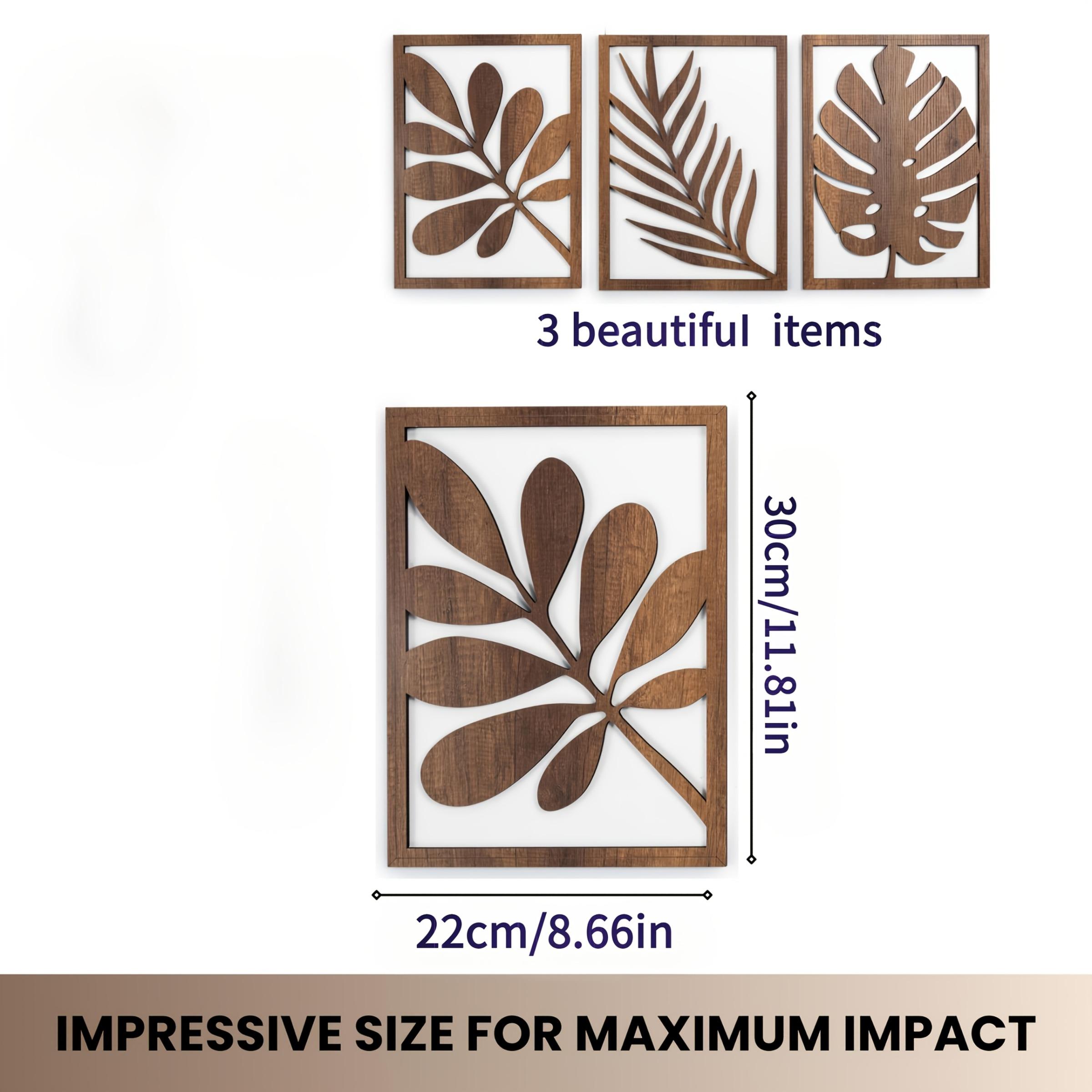 Rustic Wall Sculpture Set 3 Piece Home Decor Large Wall Art Living Room Bedroom Office Easy Installation Leaf Design
