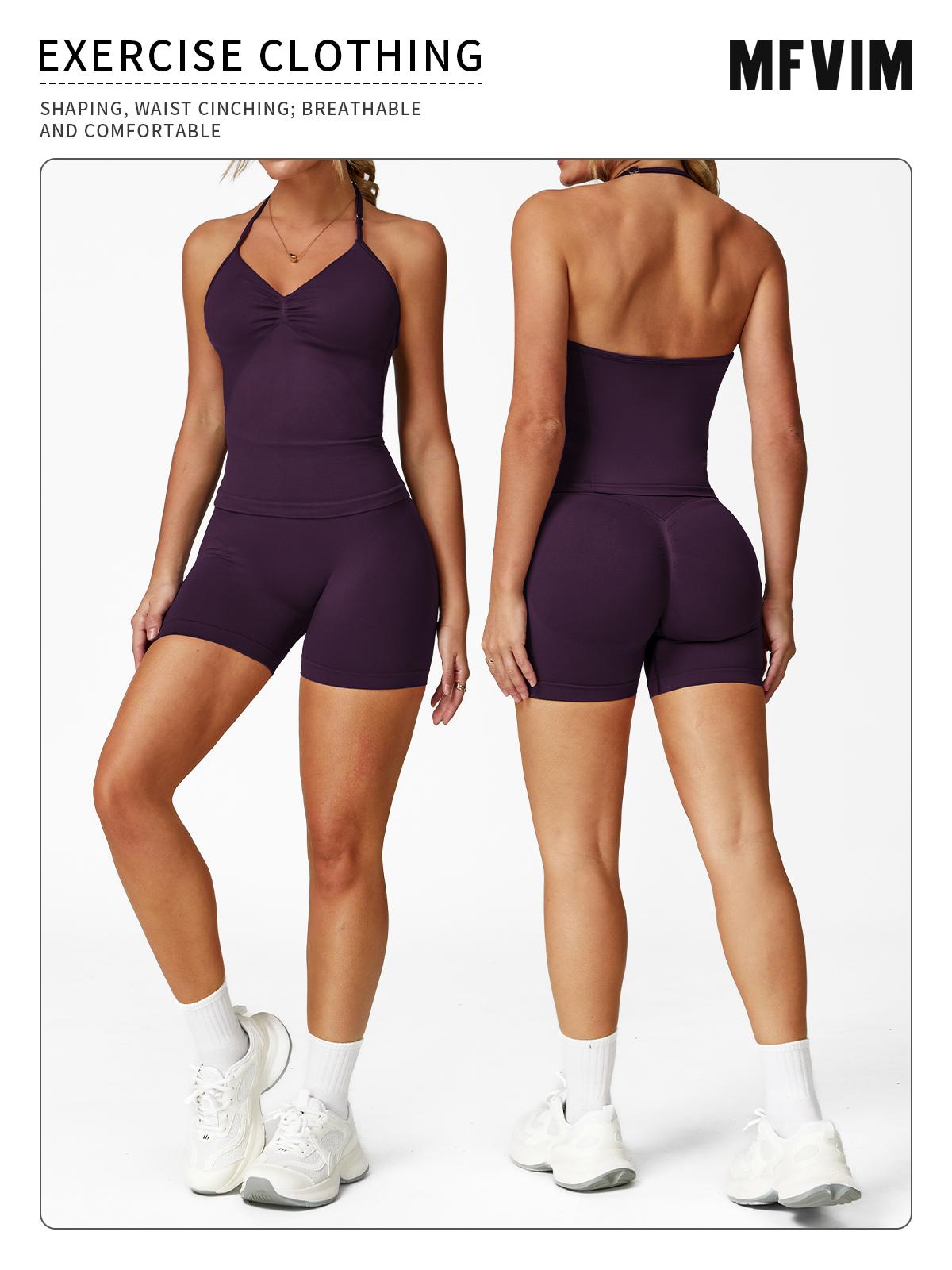 Women's Solid Color Crop Cami Top & High Waist Skinny Shorts Sportswear Set, High Stretch Casual Comfortable Breathable Backless Sleeveless Top & Gym Shorts for Yoga Gym Workout Running, Ladies Sportswear for All Seasons, Tennis Attire, Athletic Tracksuit