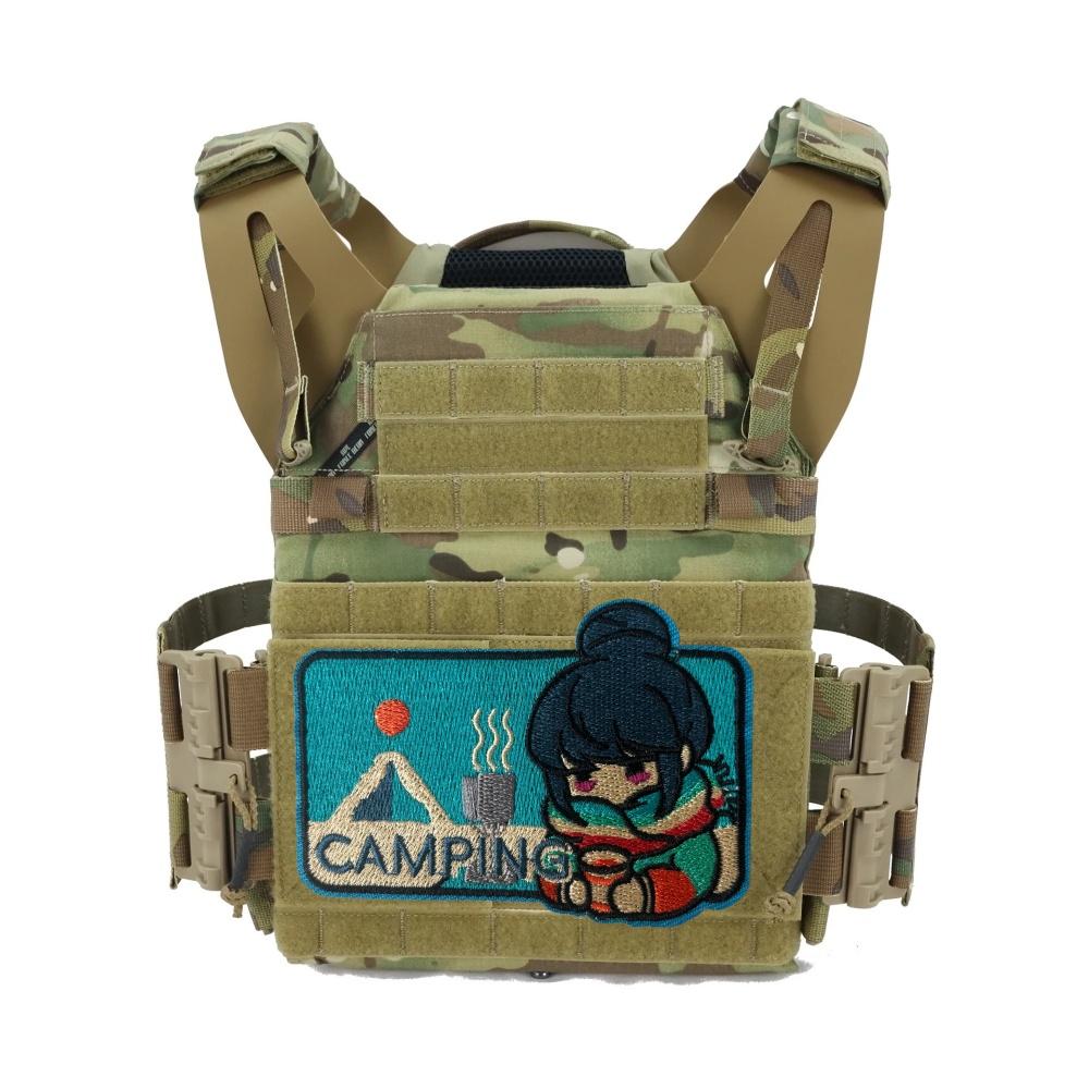 Camping Anime Girl Embroidery Patch Tactical Military Morale Badges Hook Loop Patches Backpack Sticker for Clothing Armband