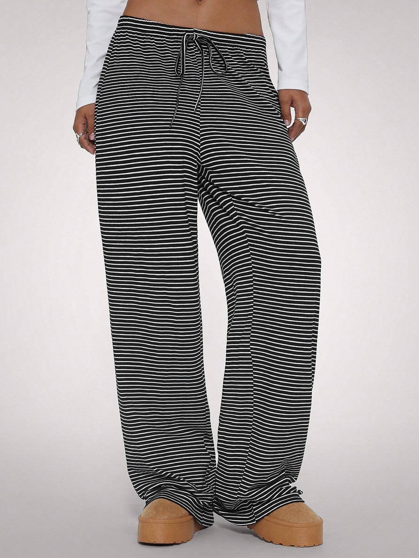 Women's Striped Print Drawstring Waist Pants, Casual Comfy Trousers for Daily Wear, Ladies Bottoms for Fall