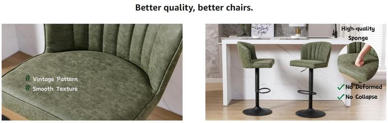 CHAIRUS Bar Stools Set of 2, Modern PU Leather Swivel Counter Stool, Adjustable Hydraulic Bar Stool,Ergonomic Stools with Stable Metal Frame Padded Island Chairs with Back and Footrest for Kitchen Island,Living Room,Pub,Coffee, Green