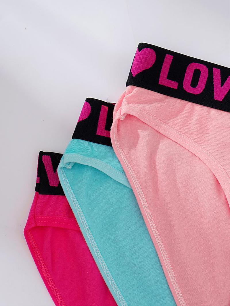 24pcs Women's Heart & Letter Tape Knicker Soft Comfy Breathable Panty, Women's  Letter Tape High Waist Knicker, Soft Comfy Breathable Panty for Daily Wear, Underwear for All Seasons