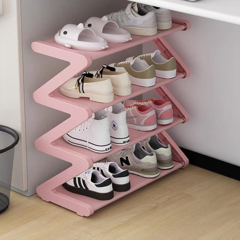 4-Tier Z-Shaped Shoe Rack, Modern Shoe Organizer, Plastic Shoe Shelf, Durable Plastic, Tool-Free Assembly, Floor-Mounted Storage for Living Room, Bedroom, Entryway Organization