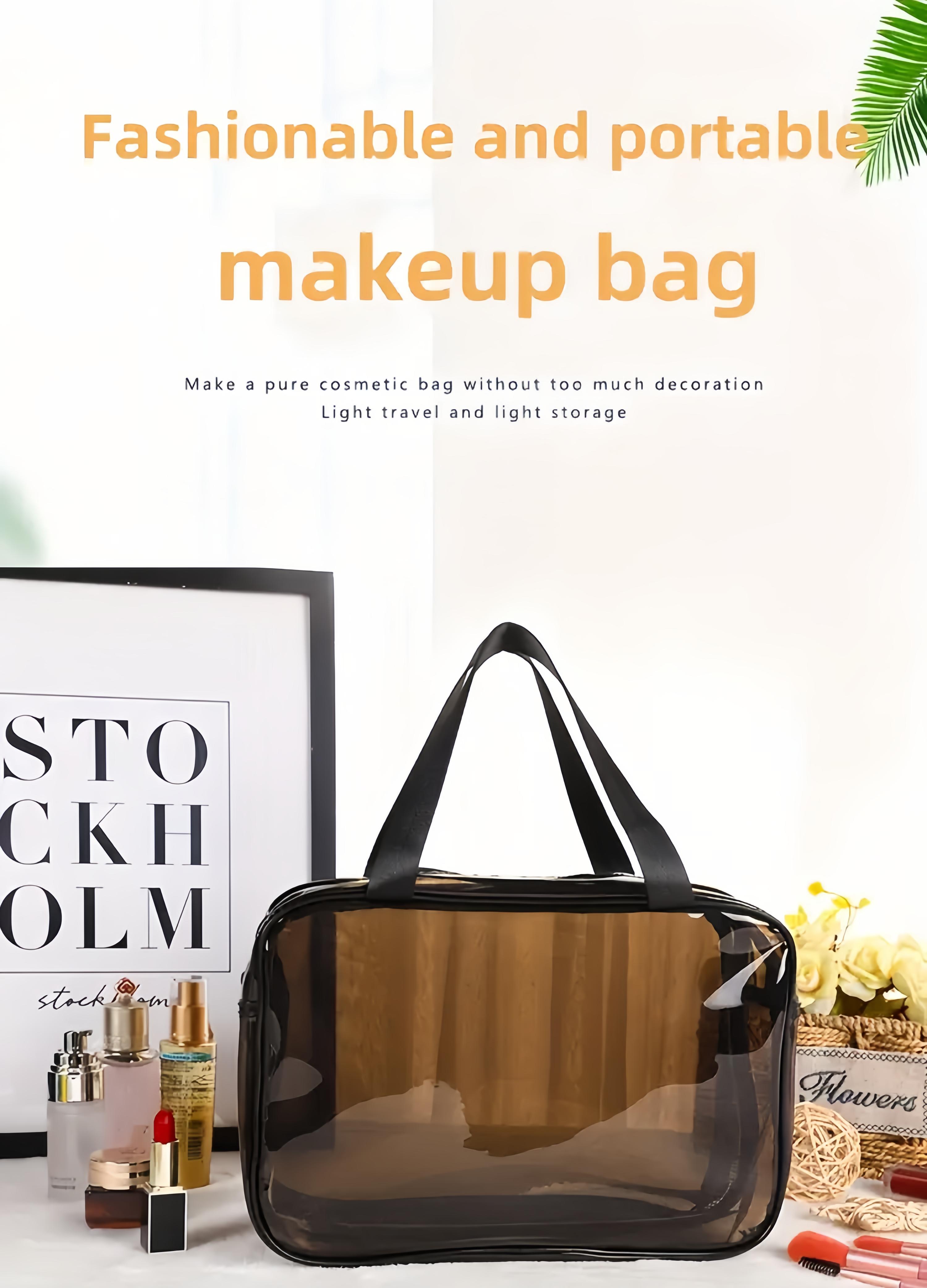 Clear Cosmetic Bag with Double Layer Dry Wet Separation, Large Capacity Transparent Toiletry Organizer for Travel, PVC Waterproof Makeup Case with Handles and Shoulder Strap, Portable Storage for Airport, Bath, Gym, Work, and Stadium Compliance